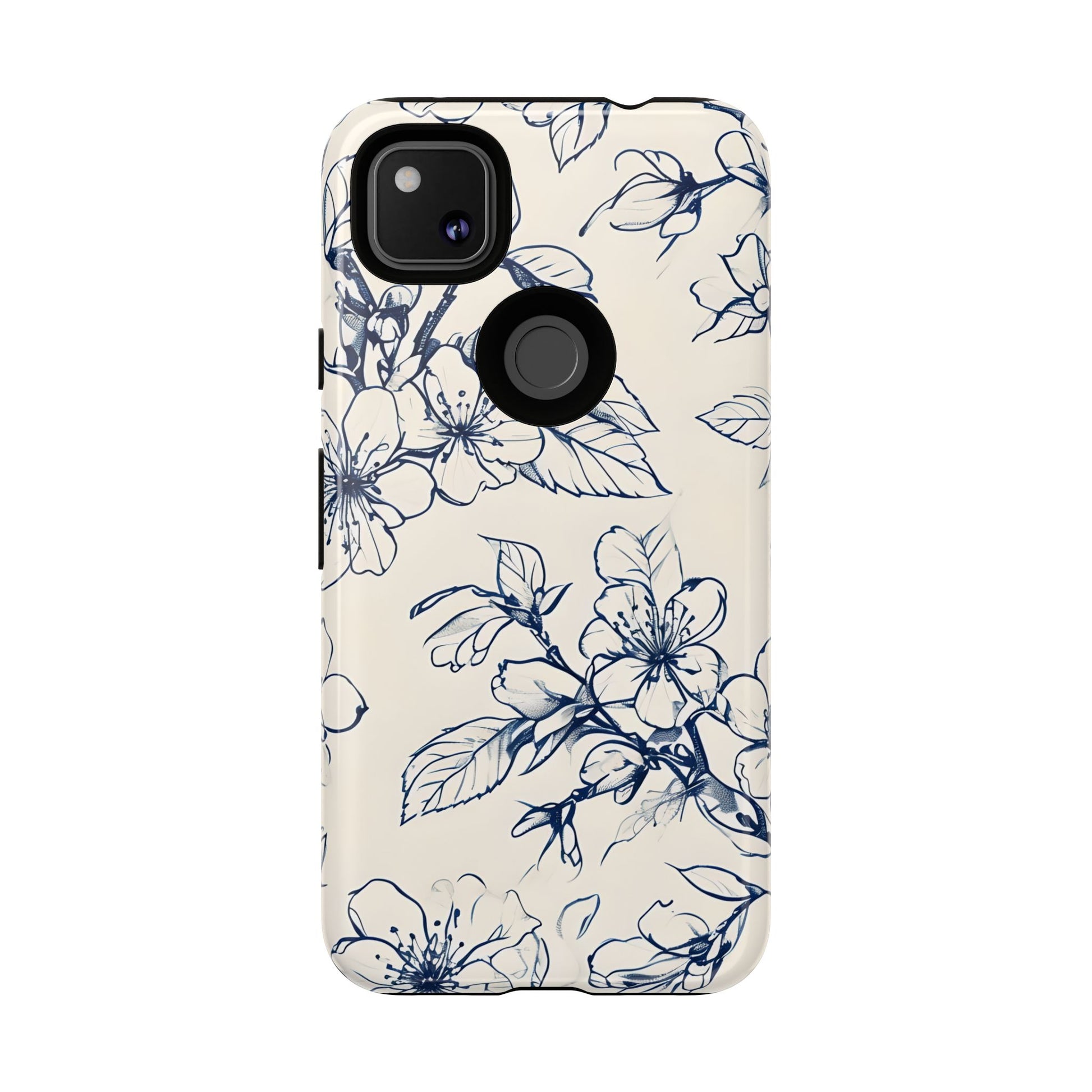 Blossom Sketch - Artistic Blue Floral Google Pixel 4a - Tough Phone Case - Hand-Drawn Botanical Design