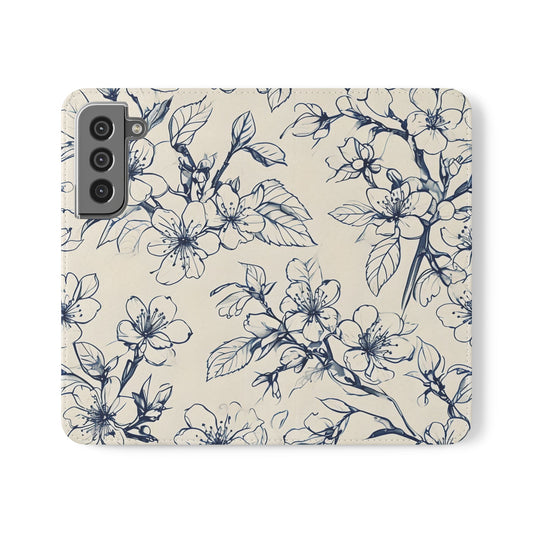 Blossom Sketch - Minimalist Floral Flip Phone Case for Samsung Galaxy