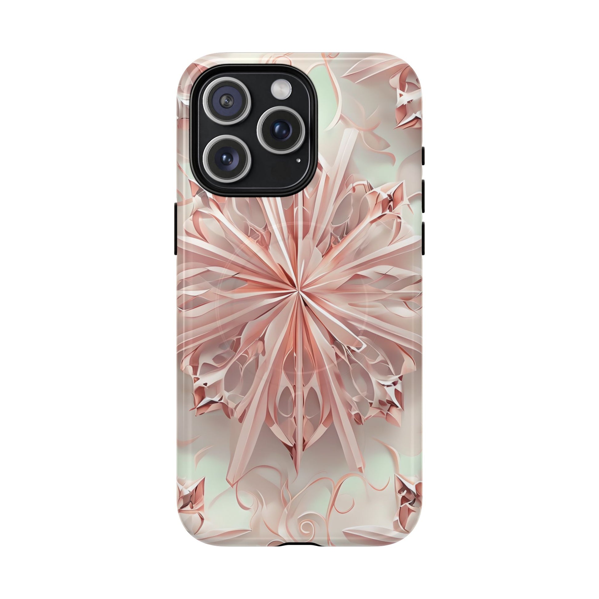 Blush Frost iPhone 15 Pro Max - Kaleidoscope Collection of MagSafe Compatible - Soft Pink Geometric Floral Design