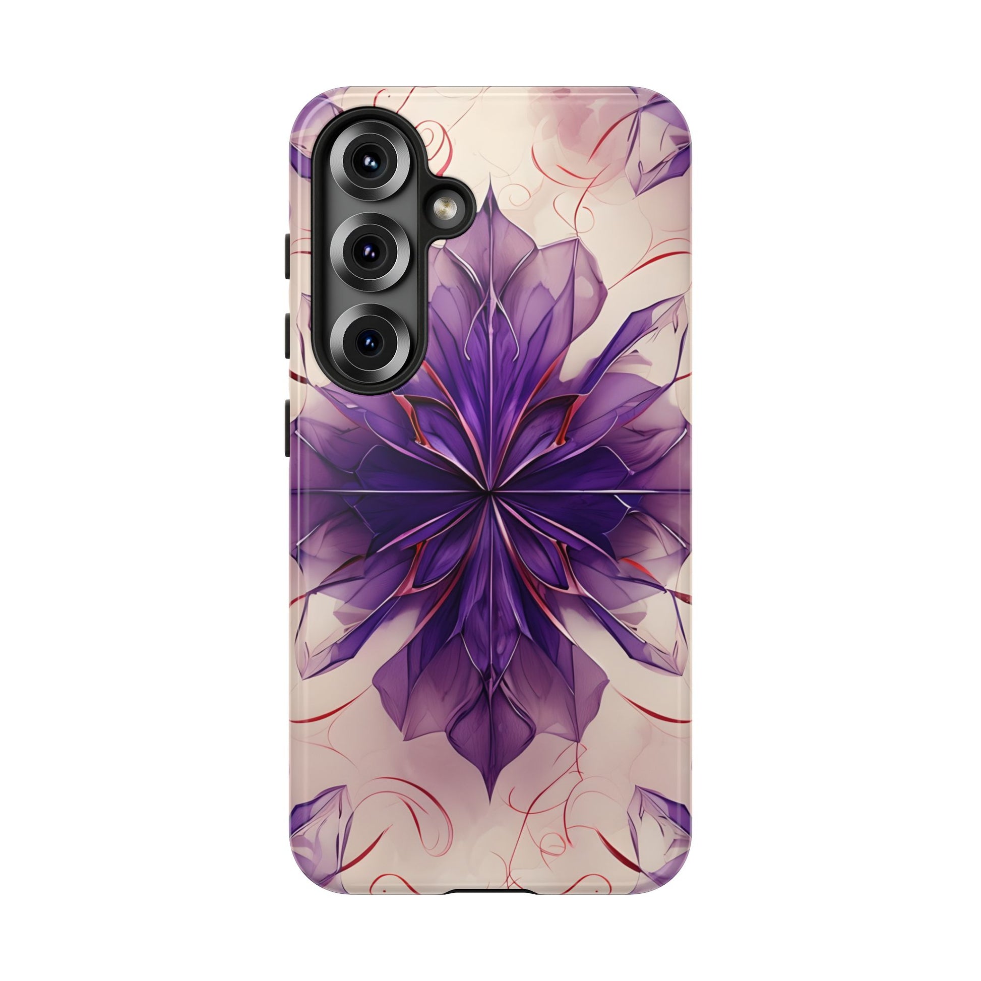 Violet Reverie - Kaleidoscope Collection Artistic Floral Burst - Samsung Galaxy S25 Tough Phone Case - Bold Purple Symmetrical Design