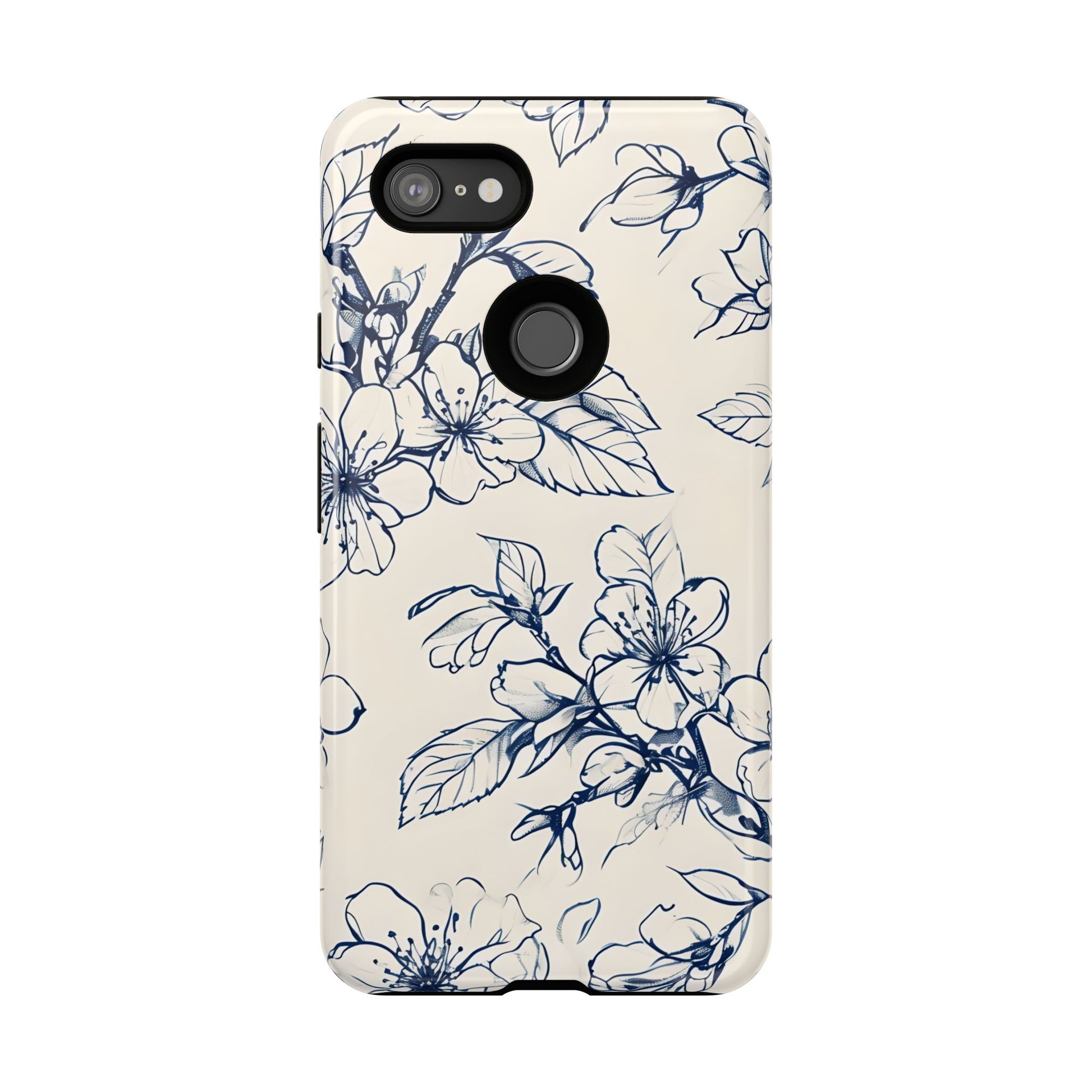 Blossom Sketch - Artistic Blue Floral Google Pixel 3XL - Tough Phone Case - Hand-Drawn Botanical Design