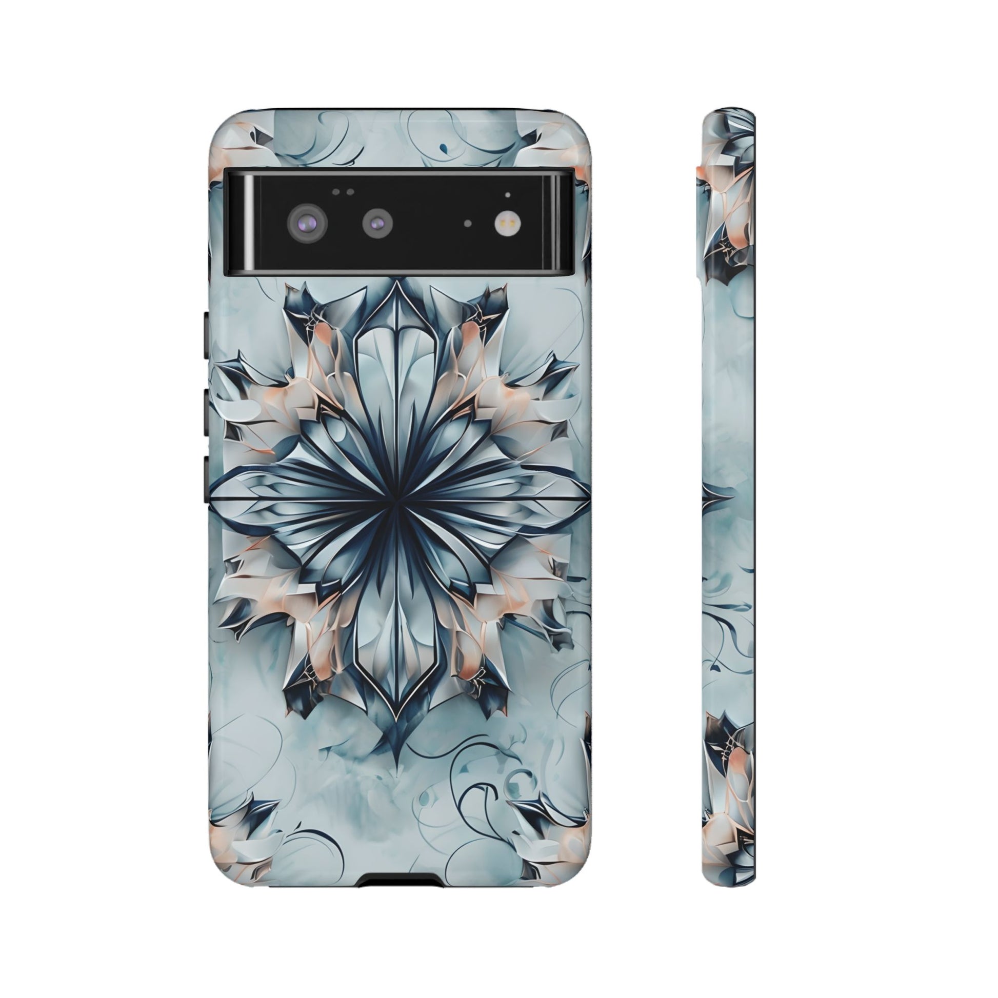 Indigo Mirage - Artistic Kaleidoscope Collection Artistic Floral - Google Pixel 6 Tough Phone Case - Bold Indigo Symmetrical Design