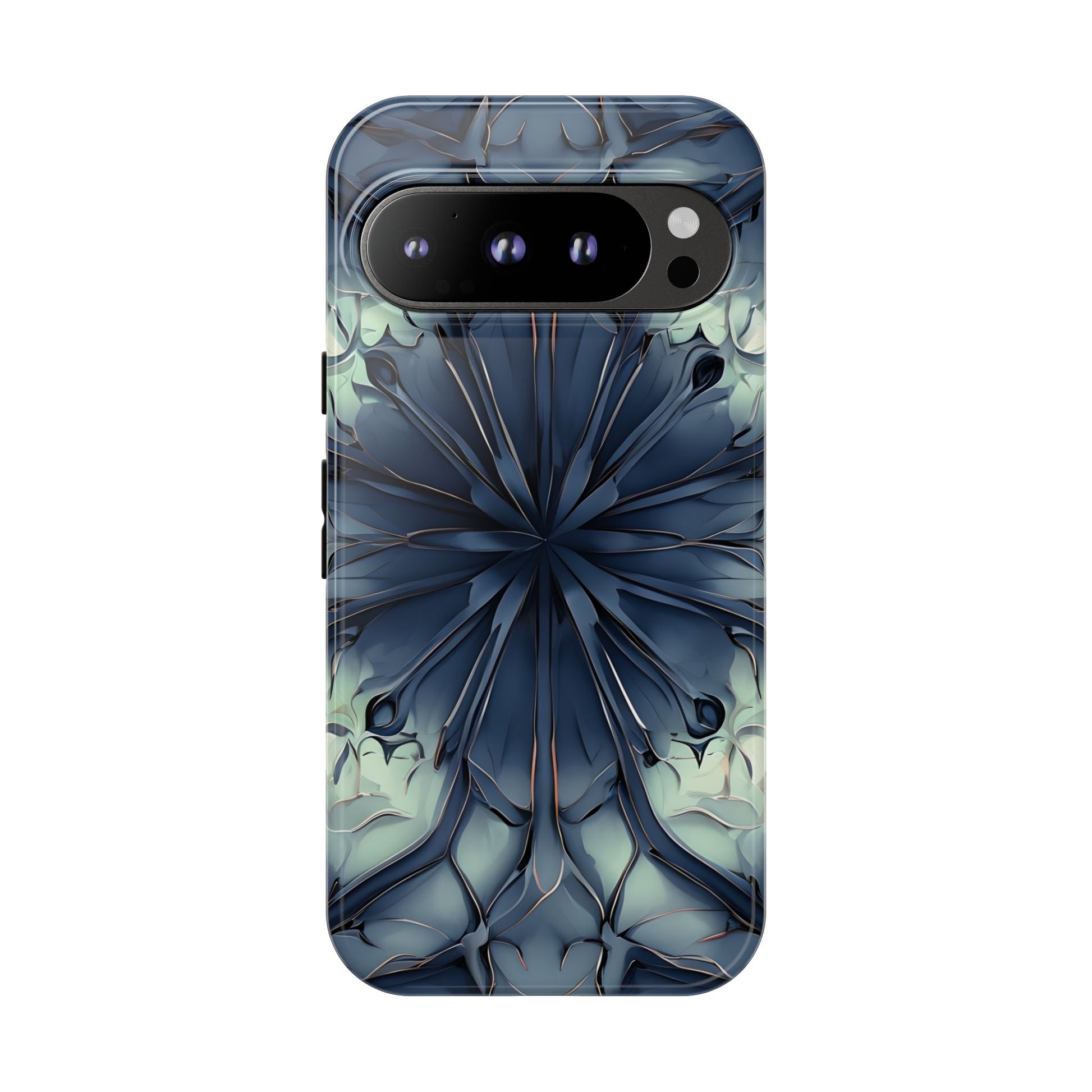 Indigo Mosaic - Artistic Kaleidoscope Collection Artistic Floral - Google Pixel 9 Pro Tough Phone Case - Bold Blue Symmetrical Design