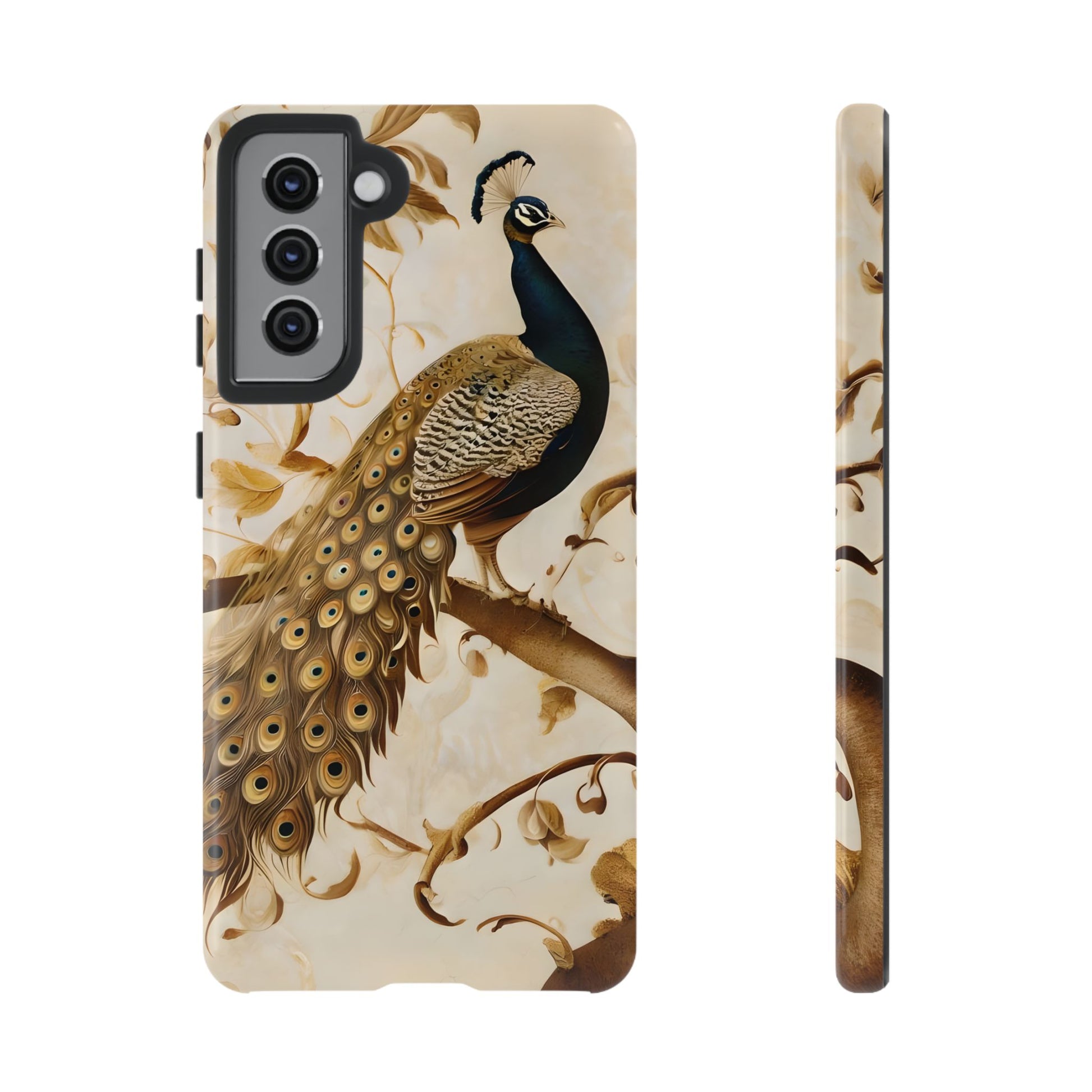 Golden Plumage - Luxe Peacock Art Samsung Galaxy S21 Phone Case - Elegant Gold & Cream Design