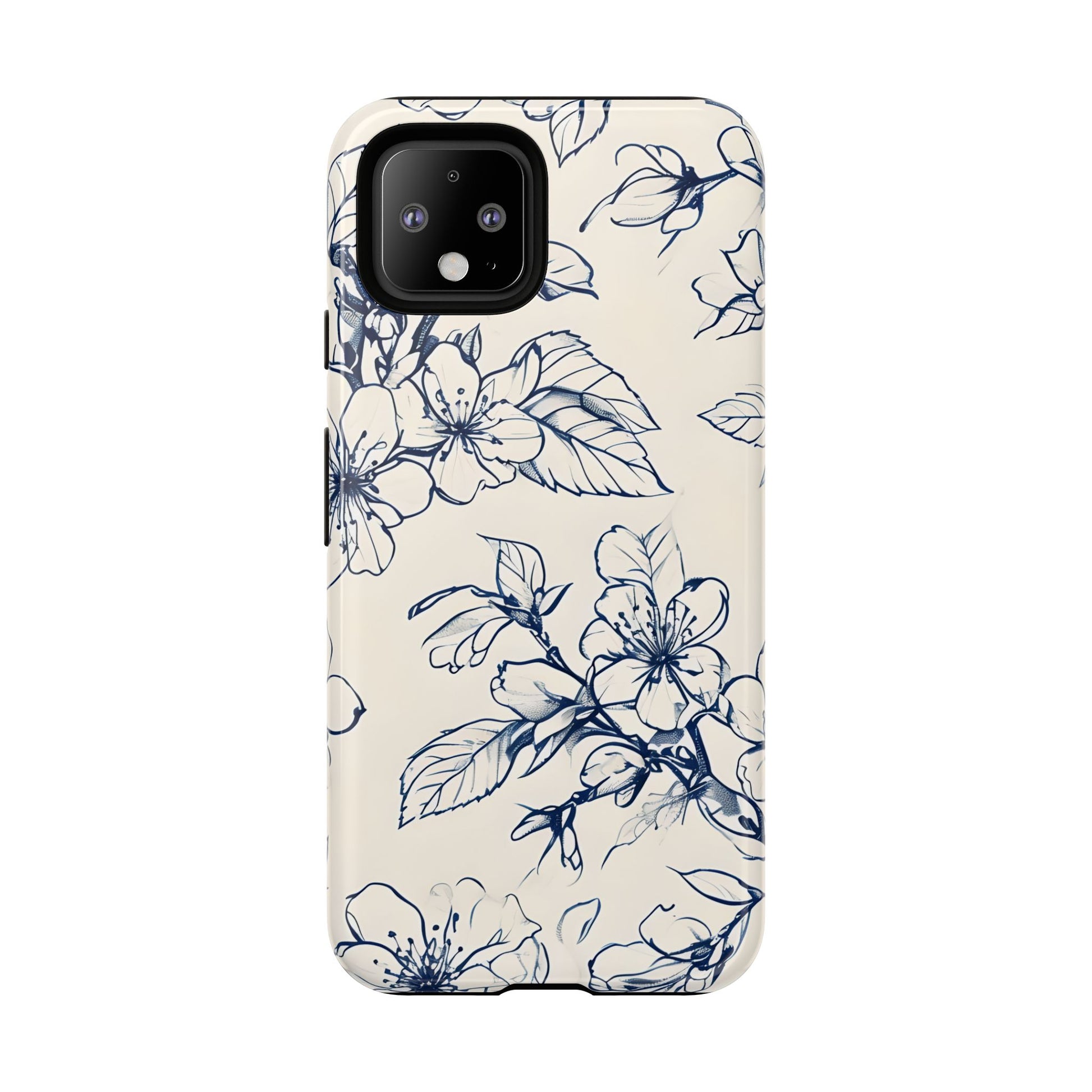 Blossom Sketch - Artistic Blue Floral Google Pixel 4 - Tough Phone Case - Hand-Drawn Botanical Design