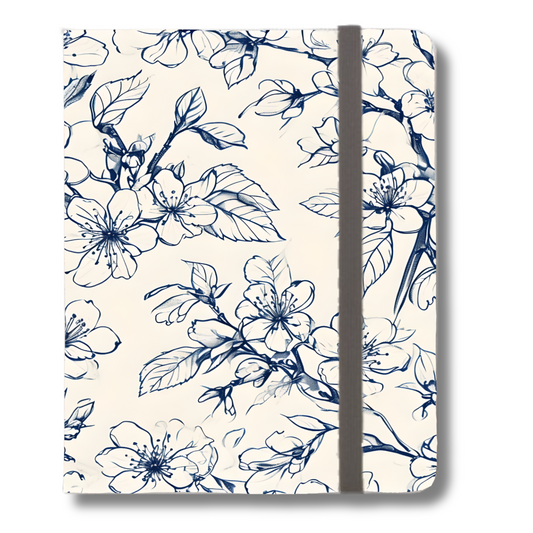 Blossom Sketch blue botanical sketch iPad folio case with elastic strap