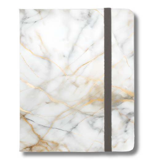 Golden Vein white marble gold veins iPad folio case with elastic strap