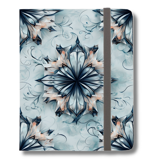Indigo Mirage blue geometric floral iPad folio case with elastic strap