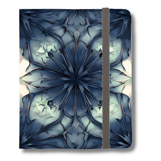 Indigo Mosaic blue geometric floral iPad folio case with elastic strap