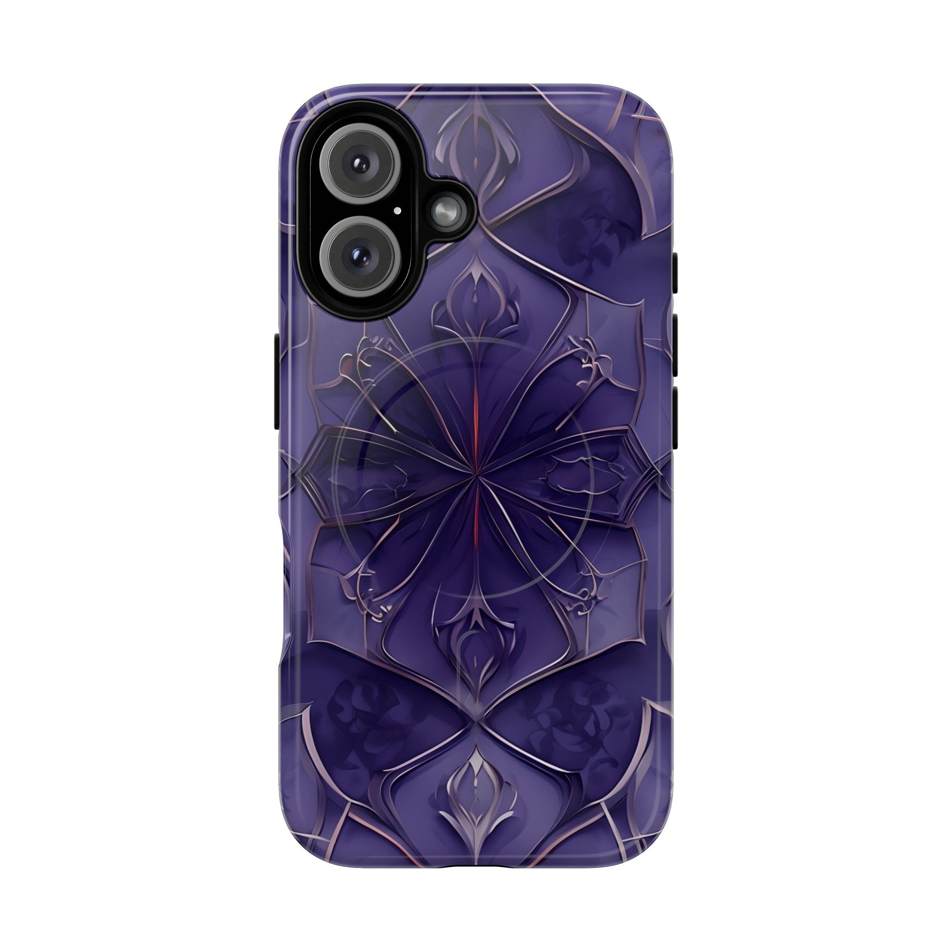Violet Nebula - Kaleidoscope Collection Artistic Floral Burst - iPhone 16 MagSafe Phone Case -Bold Purple Symmetrical Design