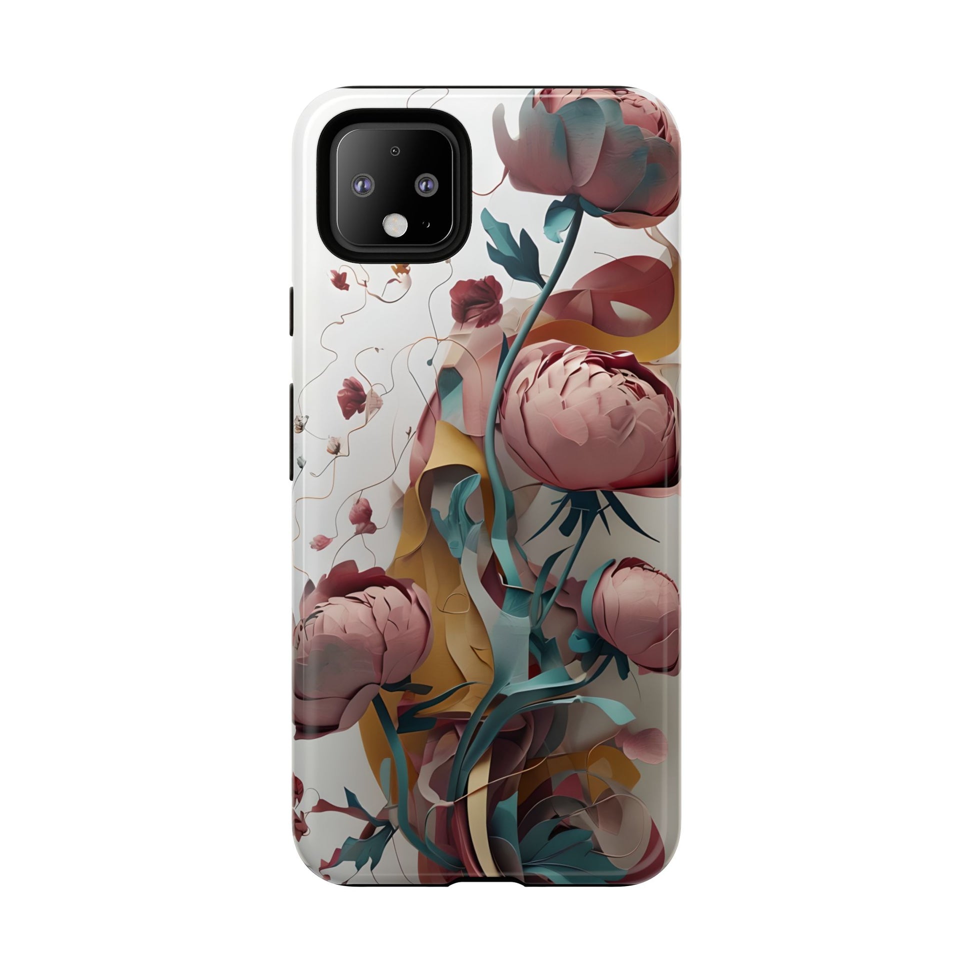 Blushing Peony Veil - Elegant Painterly Floral Google Pixel 4 XL Tough Phone Case - Soft Blush & Teal Peony Design