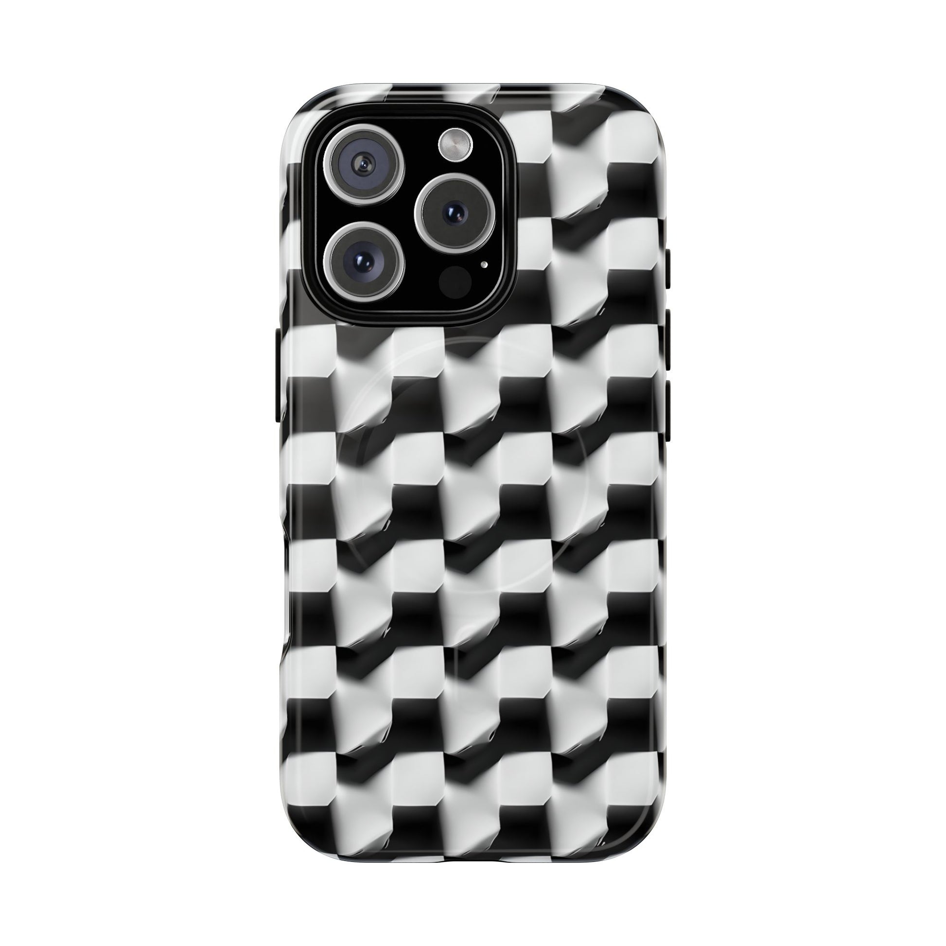 Monochrome Grid - iPhone 16 Pro MagSafe Phone Case - Bold, Modern Black & White Design