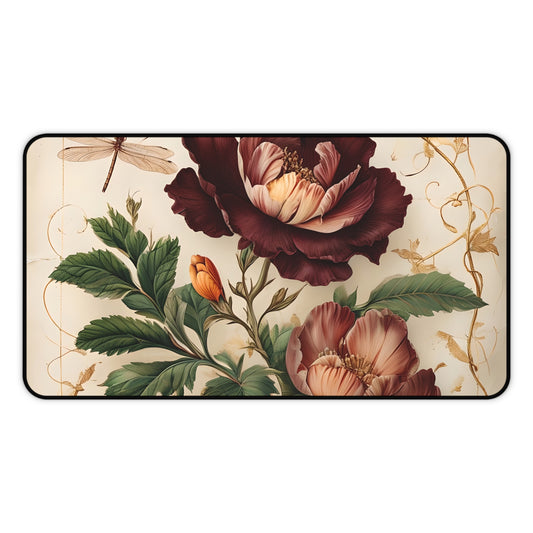 Vintage Burgundy Rose Designer Desk Mat - Premium Office Desk Pad, 3 Sizes Available, Artistic Workspace Protection