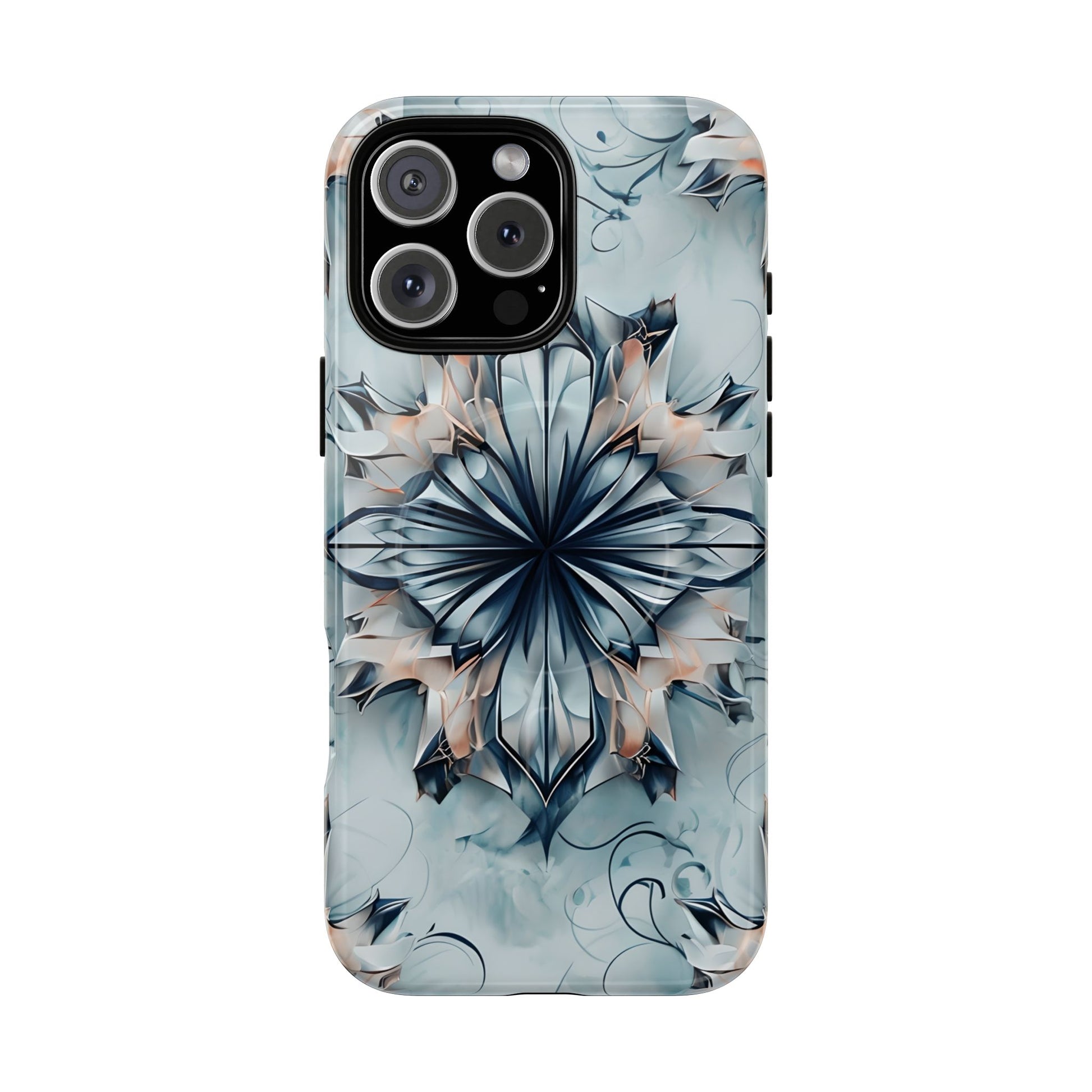 Indigo Mirage - Artistic Kaleidoscope Collection Artistic Floral - iPhone 16 Pro Max MagSafe Phone Case -Bold Indigo Symmetrical Design