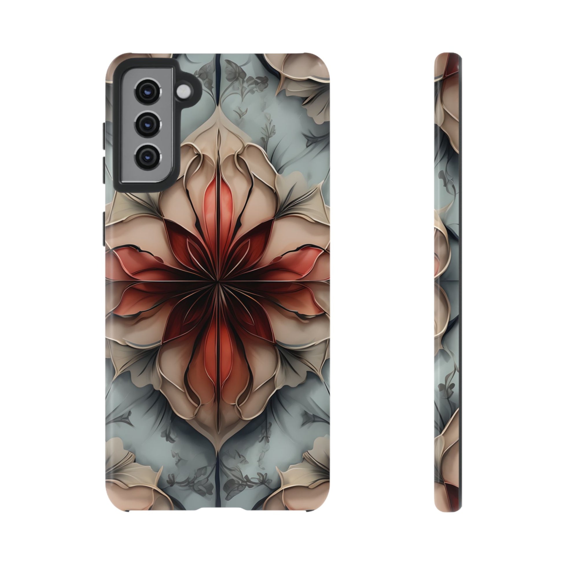 Ember Bloom - Kaleidoscope Collection Artistic Floral - Samsung Galaxy S21 Plus Tough Phone Case - Fiery Symmetrical Design