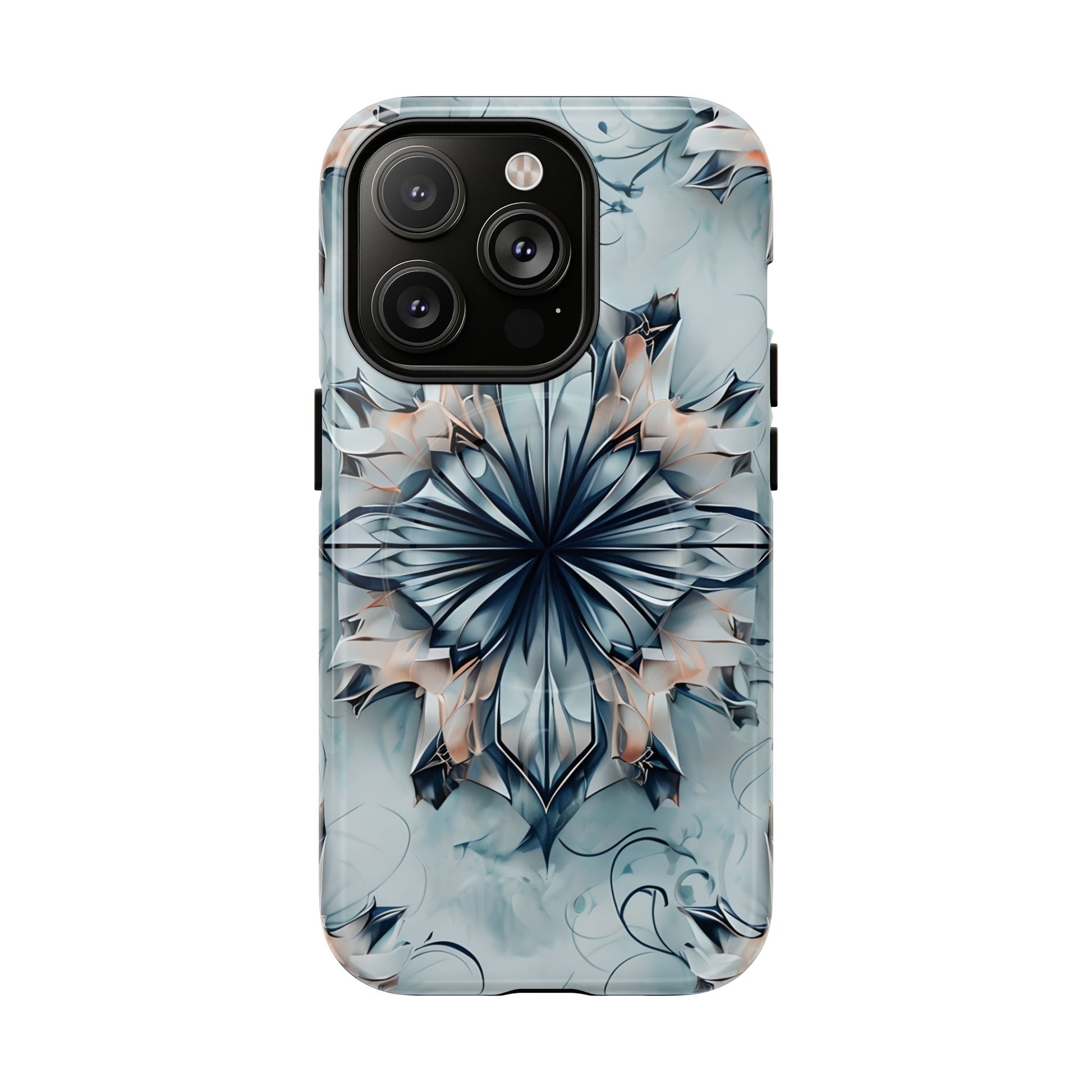 Indigo Mirage - Artistic Kaleidoscope Collection Artistic Floral - iPhone 14 Pro MagSafe Phone Case -Bold Indigo Symmetrical Design