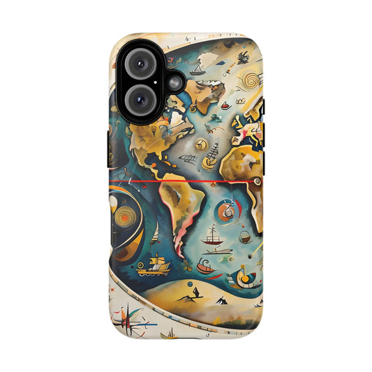 Celestial Map iPhone MagSafe Phone Case -Vintage Nautical World Map, Artistic Blue & Gold