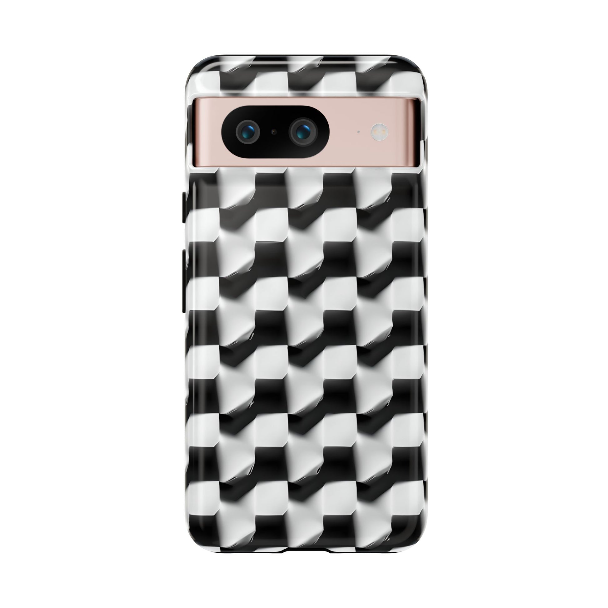 Monochrome Grid Tough Case for Google Pixel 8 - Classic Checkerboard, Black & White, Minimalist Trend