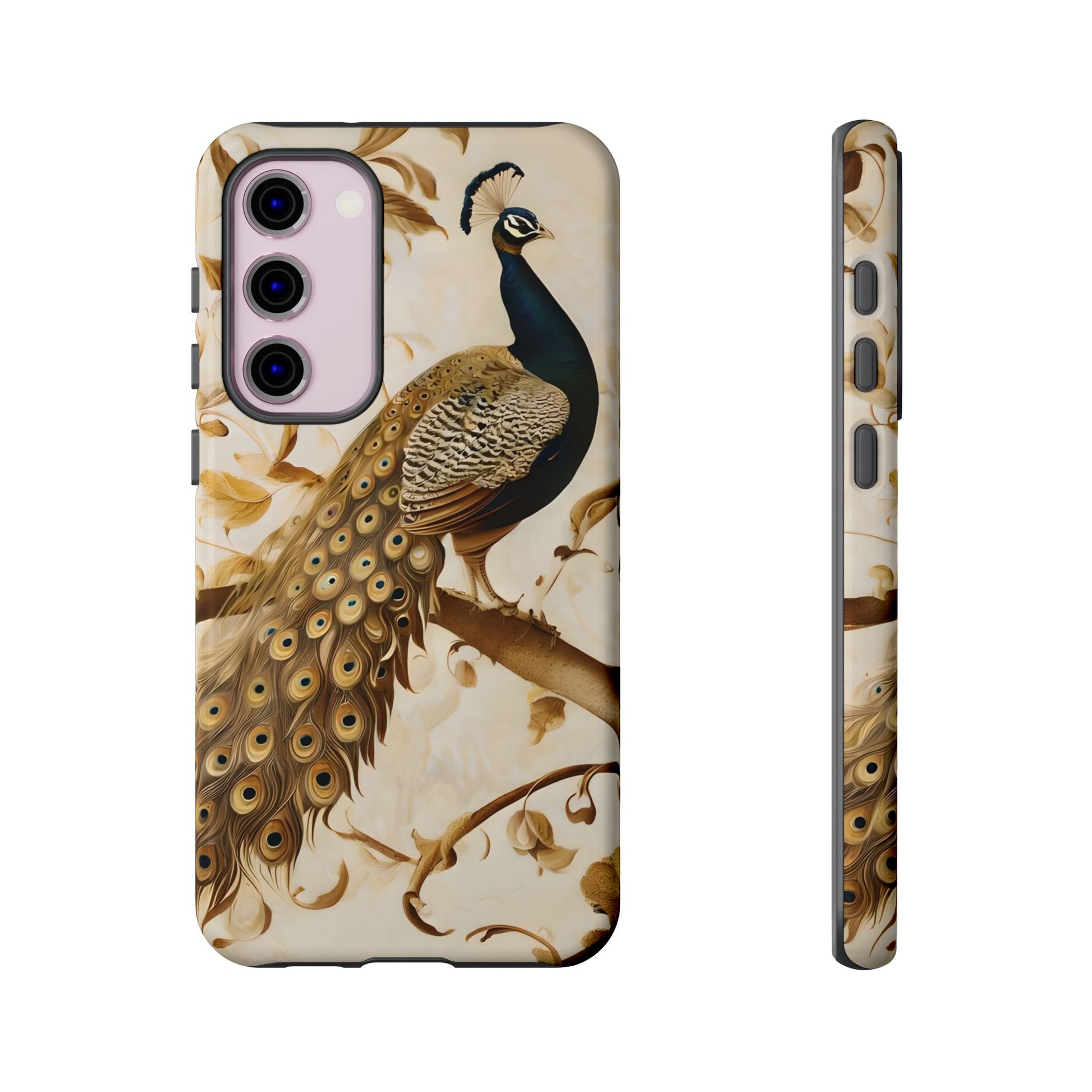 Golden Plumage - Luxe Peacock Art Samsung Galaxy S23 Plus Phone Case - Elegant Gold & Cream Design