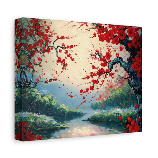Crimson Blossom - Bold Floral Horizontal Wall Art in Vibrant Reds