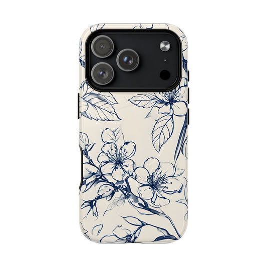 Blossom Sketch iPhone MagSafe case with large camera cutout for Pro models