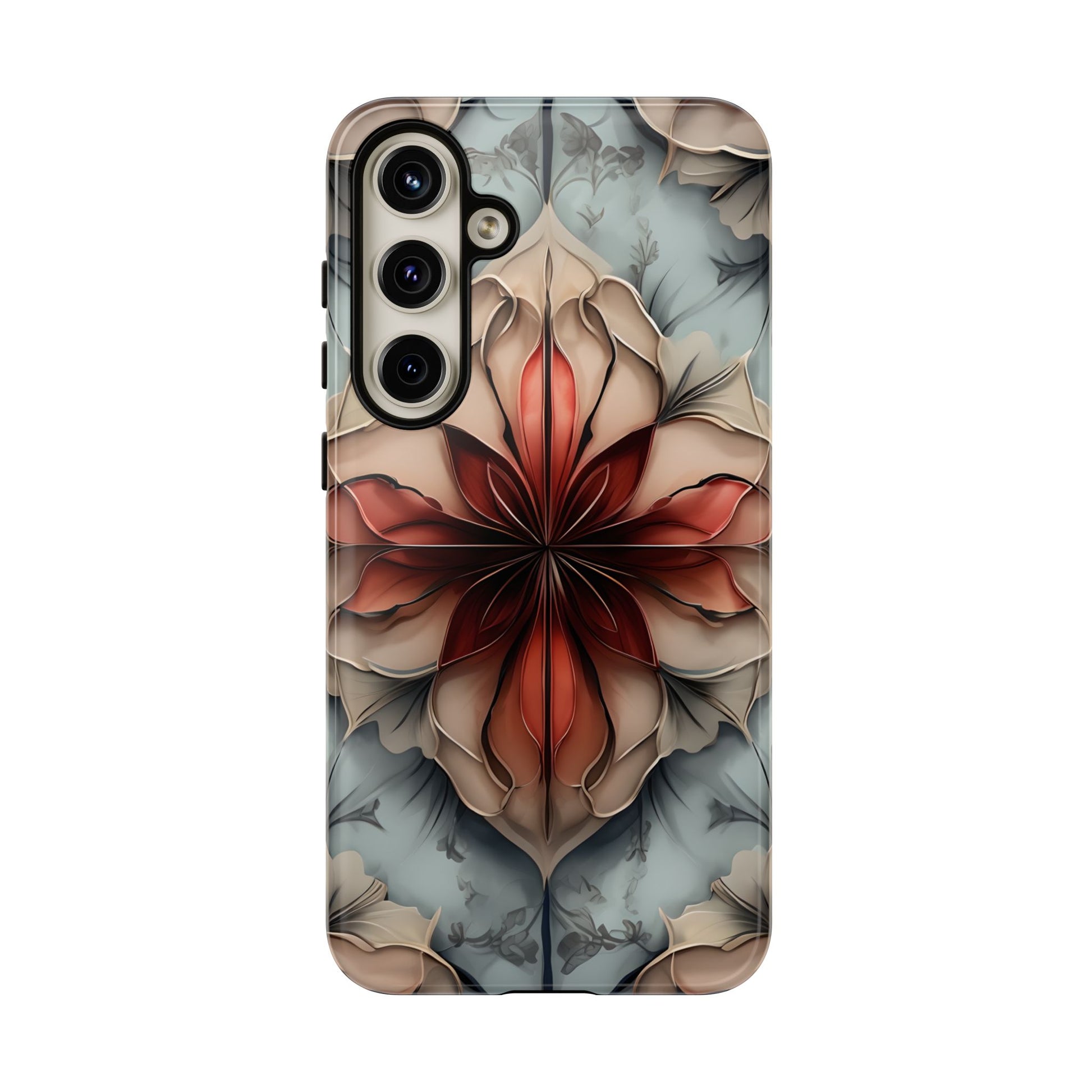 Ember Bloom - Kaleidoscope Collection Artistic Floral - Samsung Galaxy S24 Plus Tough Phone Case - Fiery Symmetrical Design