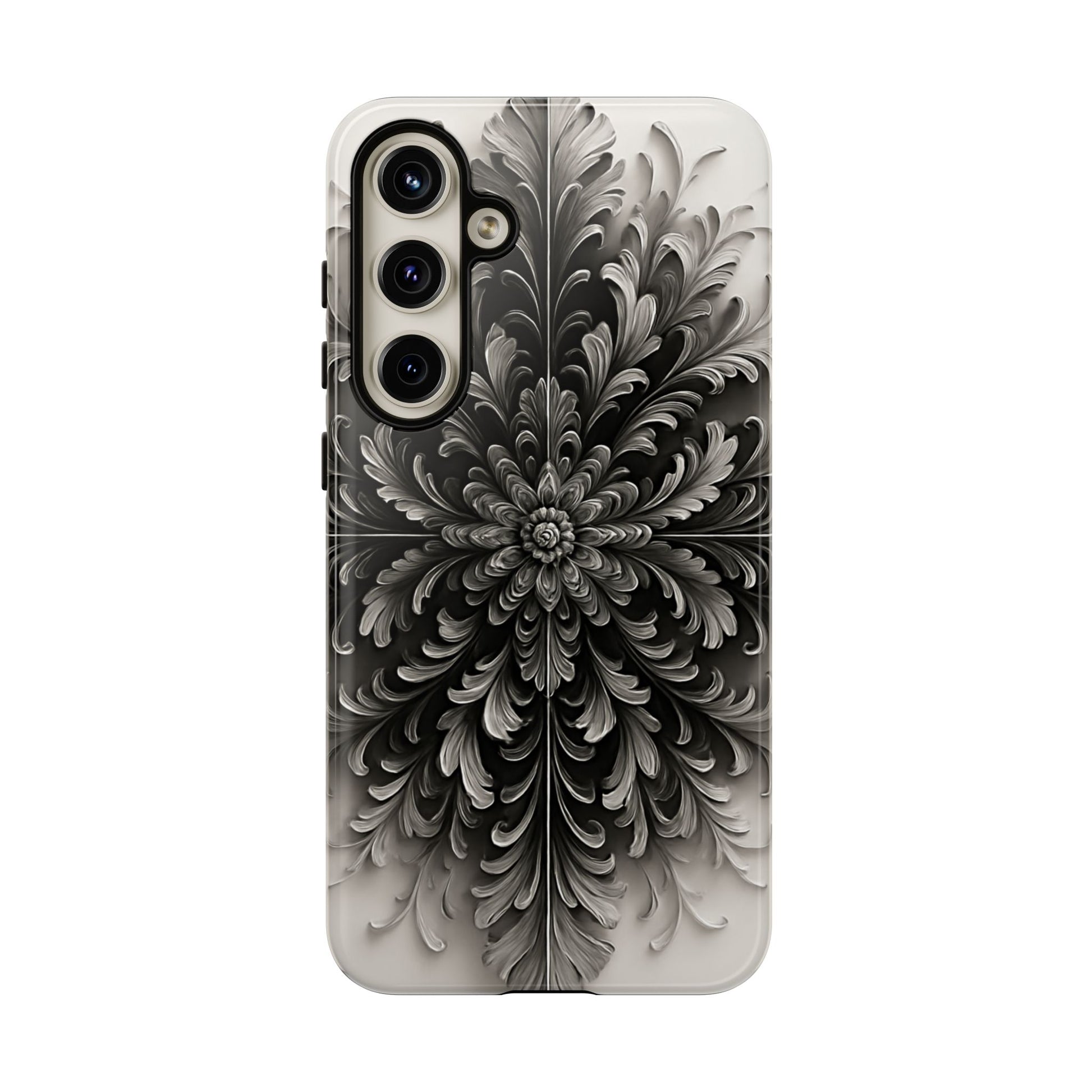 Obsidian Bloom - Elegant Black & White Samsung Galaxy S24 Plus Tough Phone Case - Intricate Mandala Flower Design