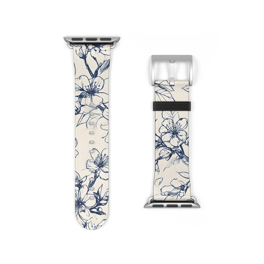 Blossom Sketch Apple Watch Band - Minimalist Blue and White Strap