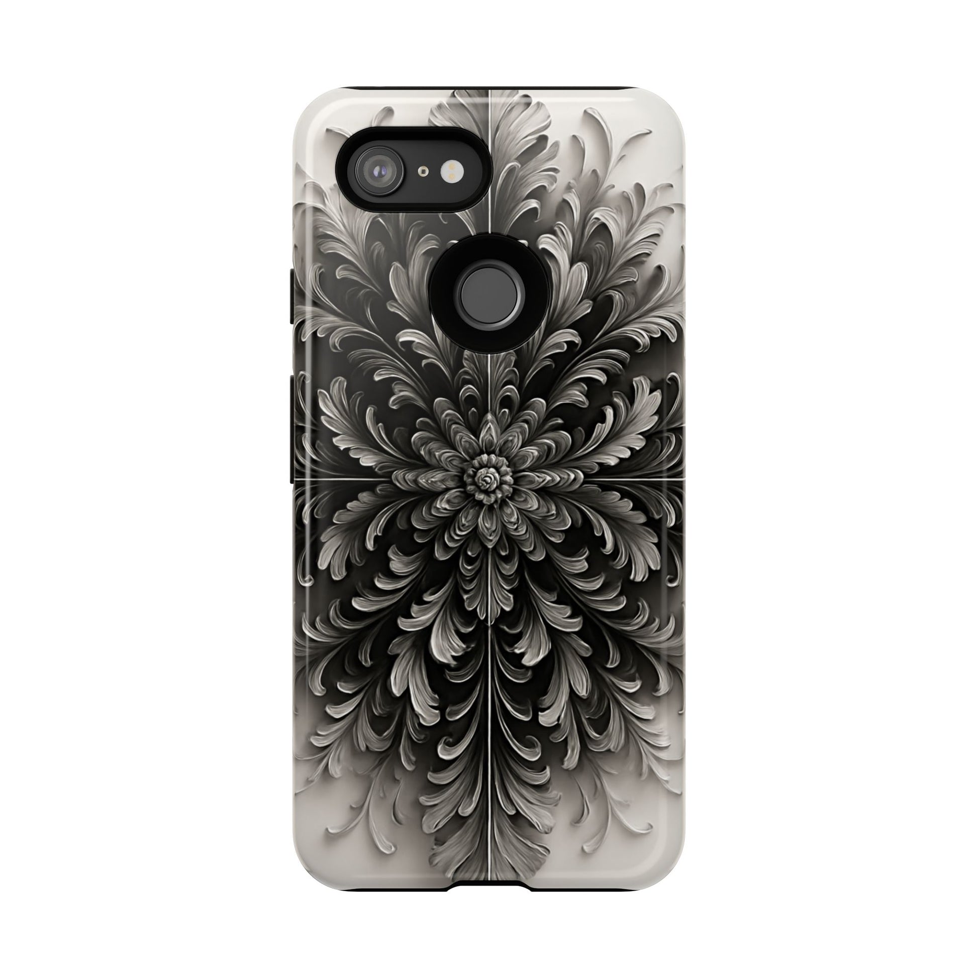 Obsidian Bloom - Elegant Black & White Google Pixel 3 Tough Phone Case - Intricate Mandala Flower Design
