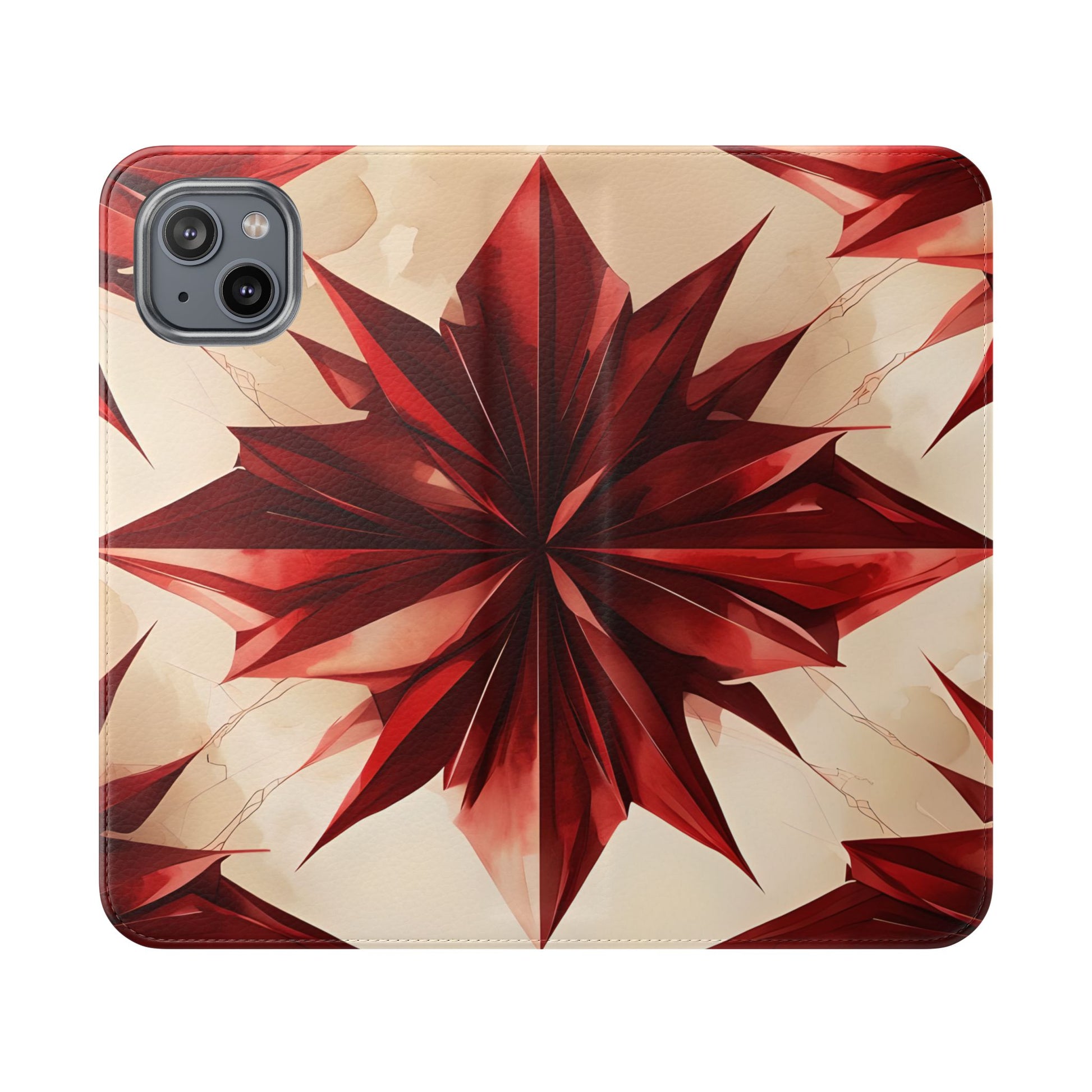 Ruby Compass iPhone 14 Plus Wallet Case - Bold Geometric Flip Cover with Card Slots