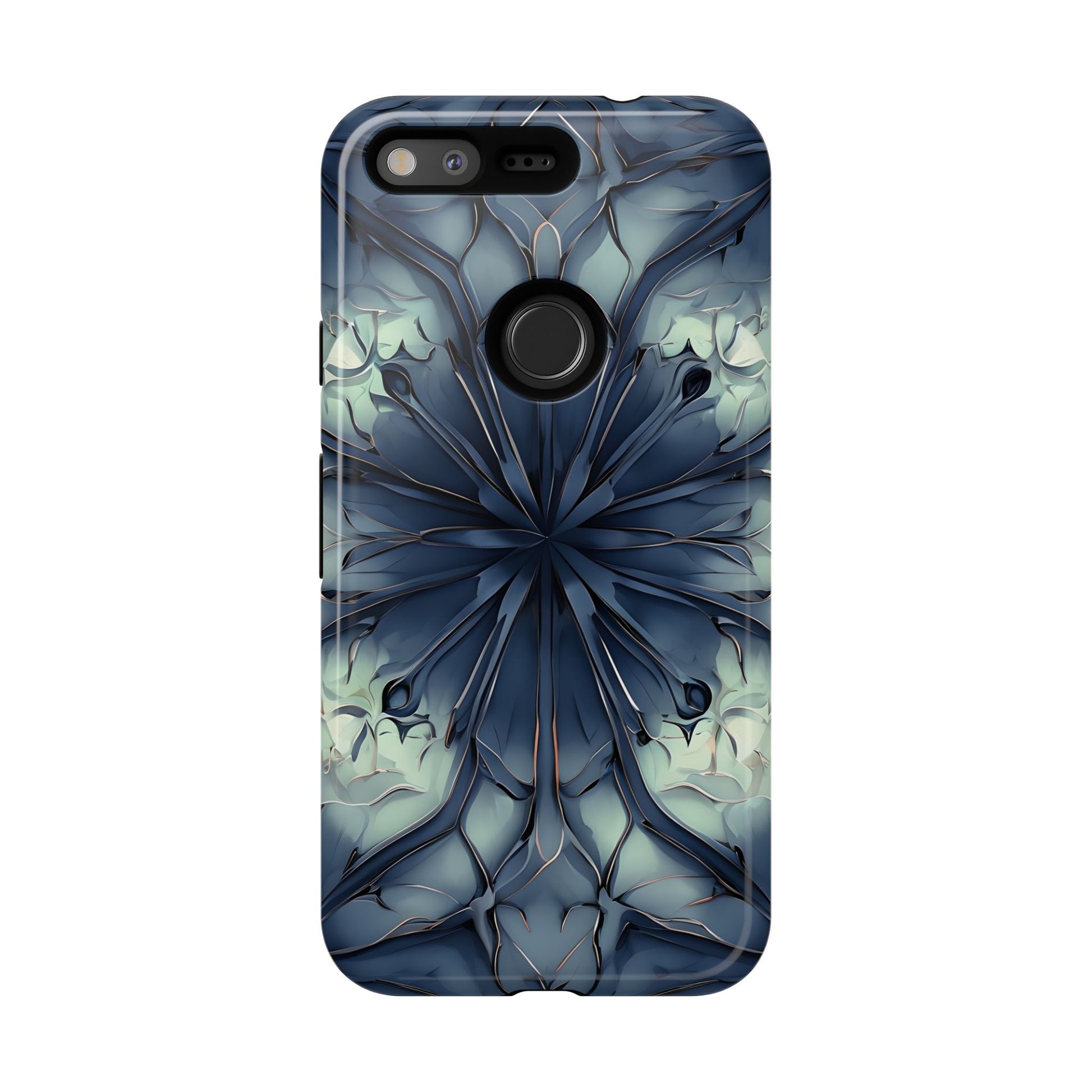 Indigo Mosaic - Artistic Kaleidoscope Collection Artistic Floral - Google Pixel Tough Phone Case - Bold Blue Symmetrical Design