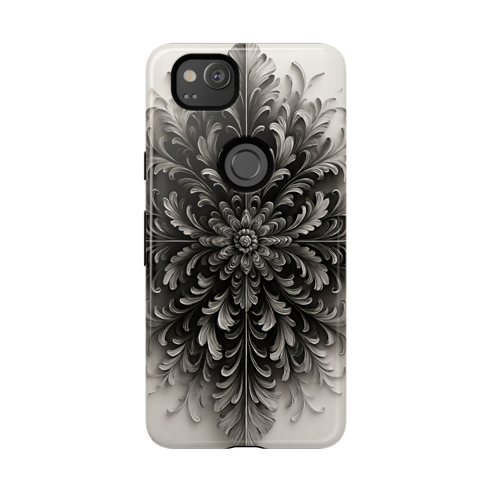 Obsidian Bloom - Elegant Black & White Google Pixel 2 Phone Case - Intricate Mandala Flower Design