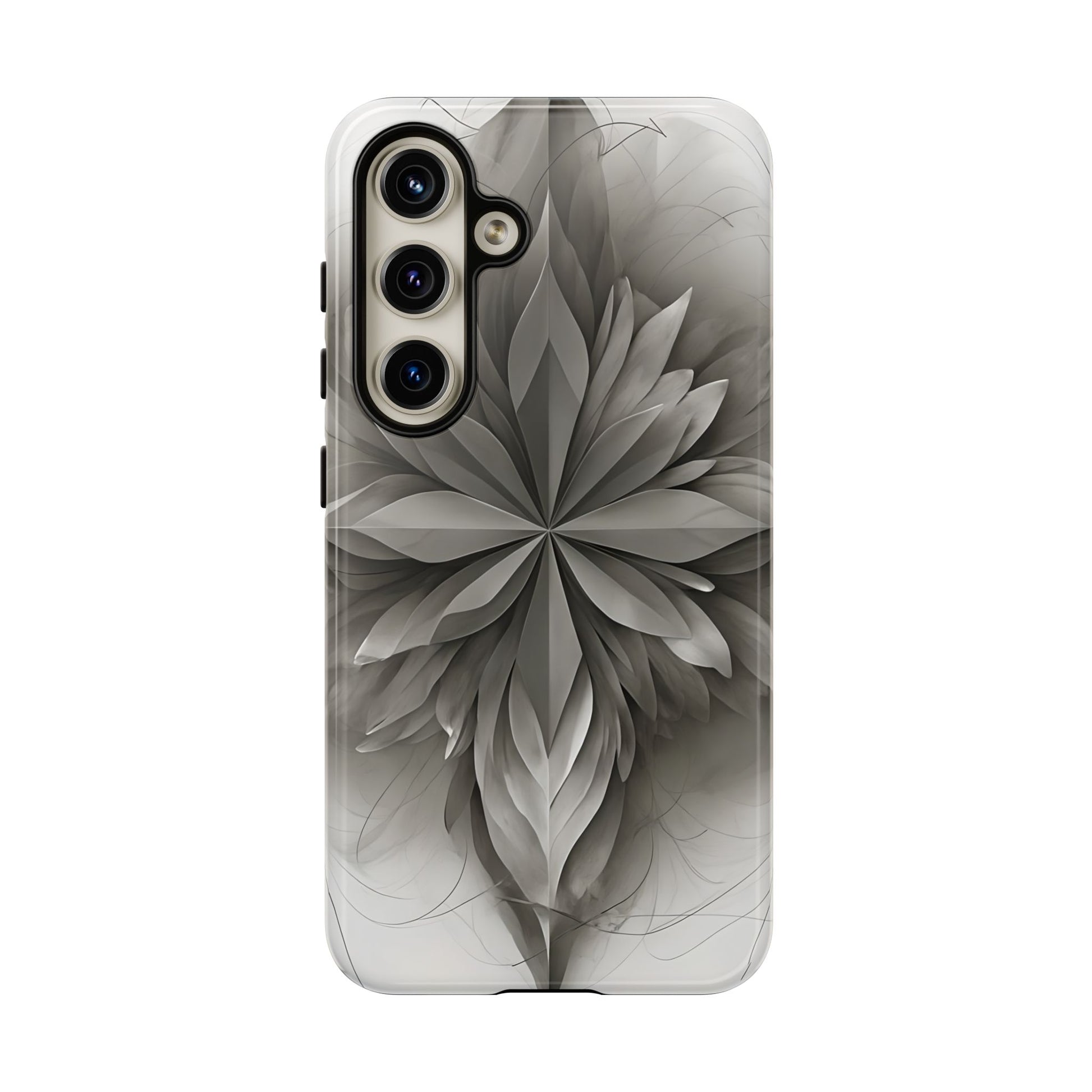 Silver Lotus - Elegant Monochrome Floral Samsung Galaxy S24 Tough Phone Case - Modern Lotus Design