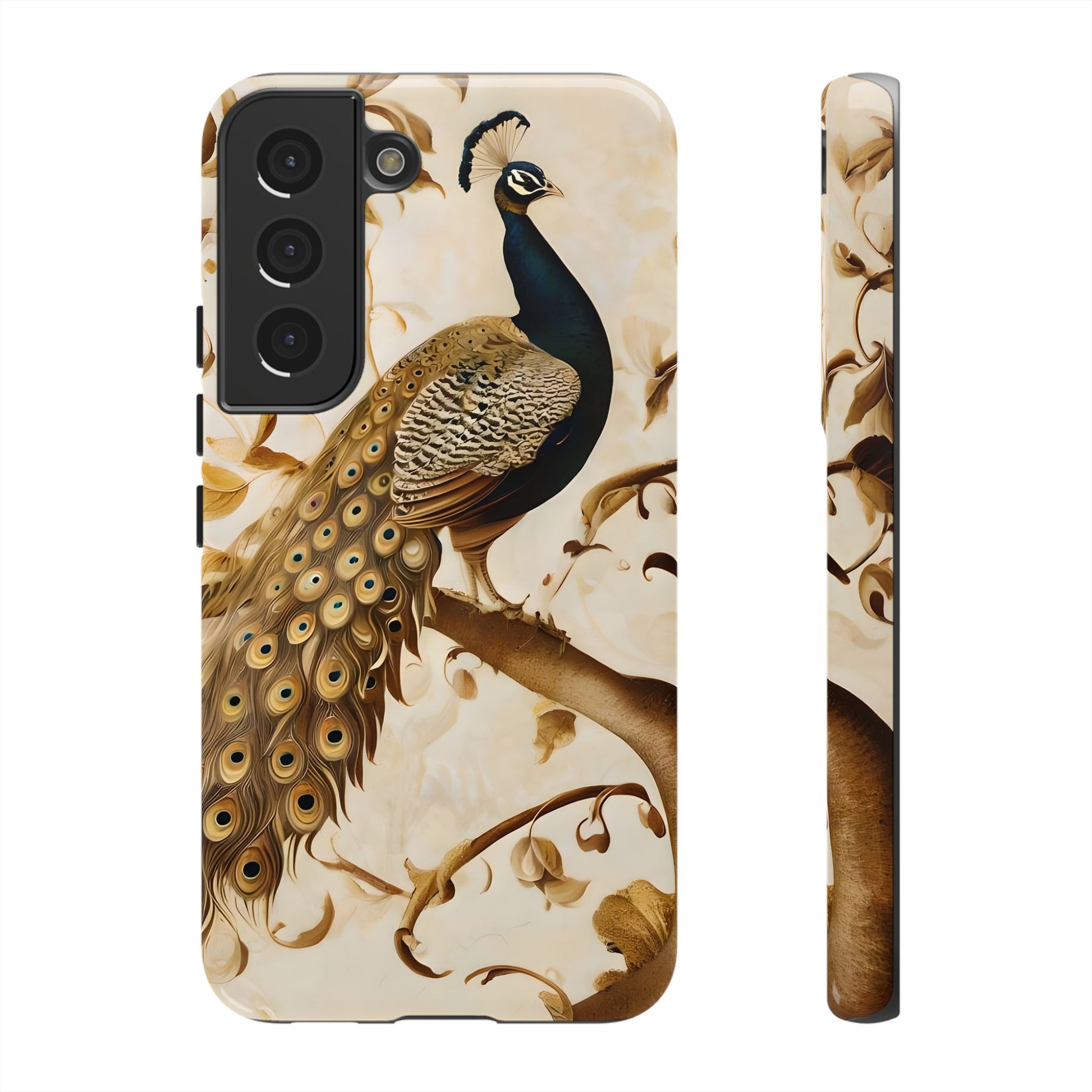 Golden Plumage - Luxe Peacock Art Samsung Galaxy S22 Phone Case - Elegant Gold & Cream Design