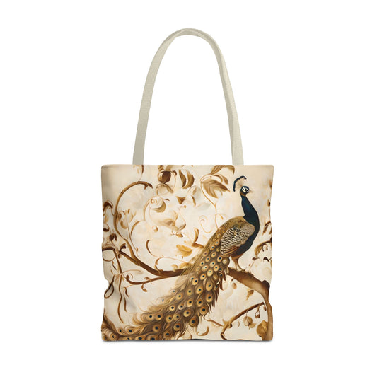 Golden Plumage Tote (16x16 & 18x18)- Elegant Cream and Gold Design, Reusable & Eco-Friendly