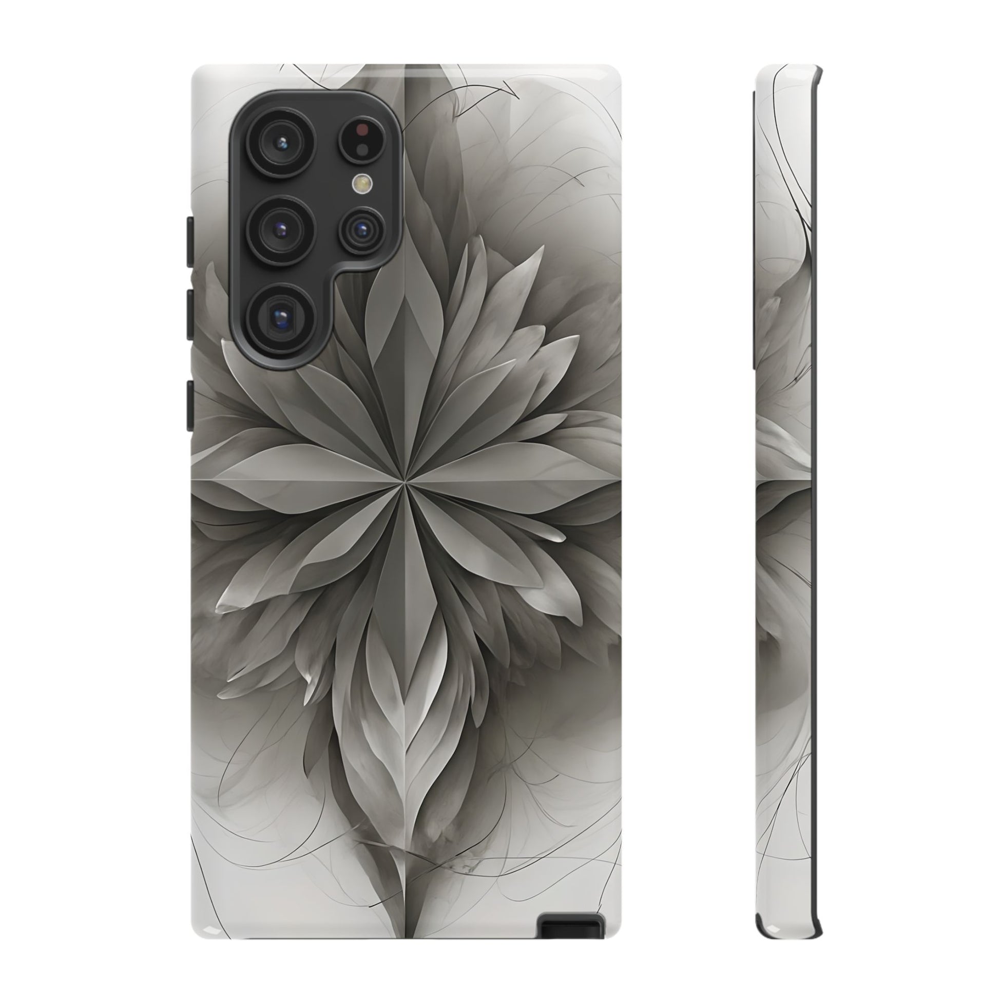 Silver Lotus - Elegant Monochrome Floral Samsung Galaxy S22 Ultra Tough Phone Case - Modern Lotus Design