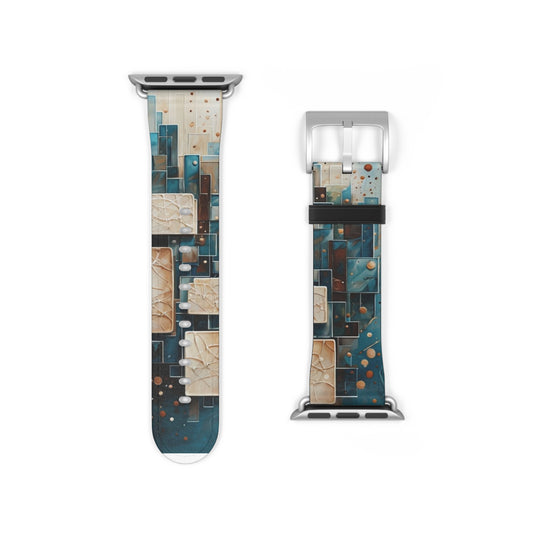 Architectural Drift Apple Watch Band - Modern Geometric Teal & Parchment Design