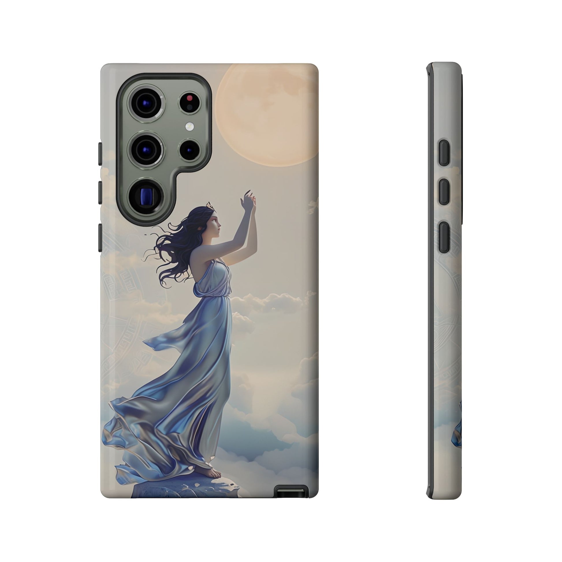 Moonlit Ascend - Ethereal Celestial Art Samsung Galaxy S23 Ultra Tough Phone Case - Dreamy Night Sky & Floating Woman Design