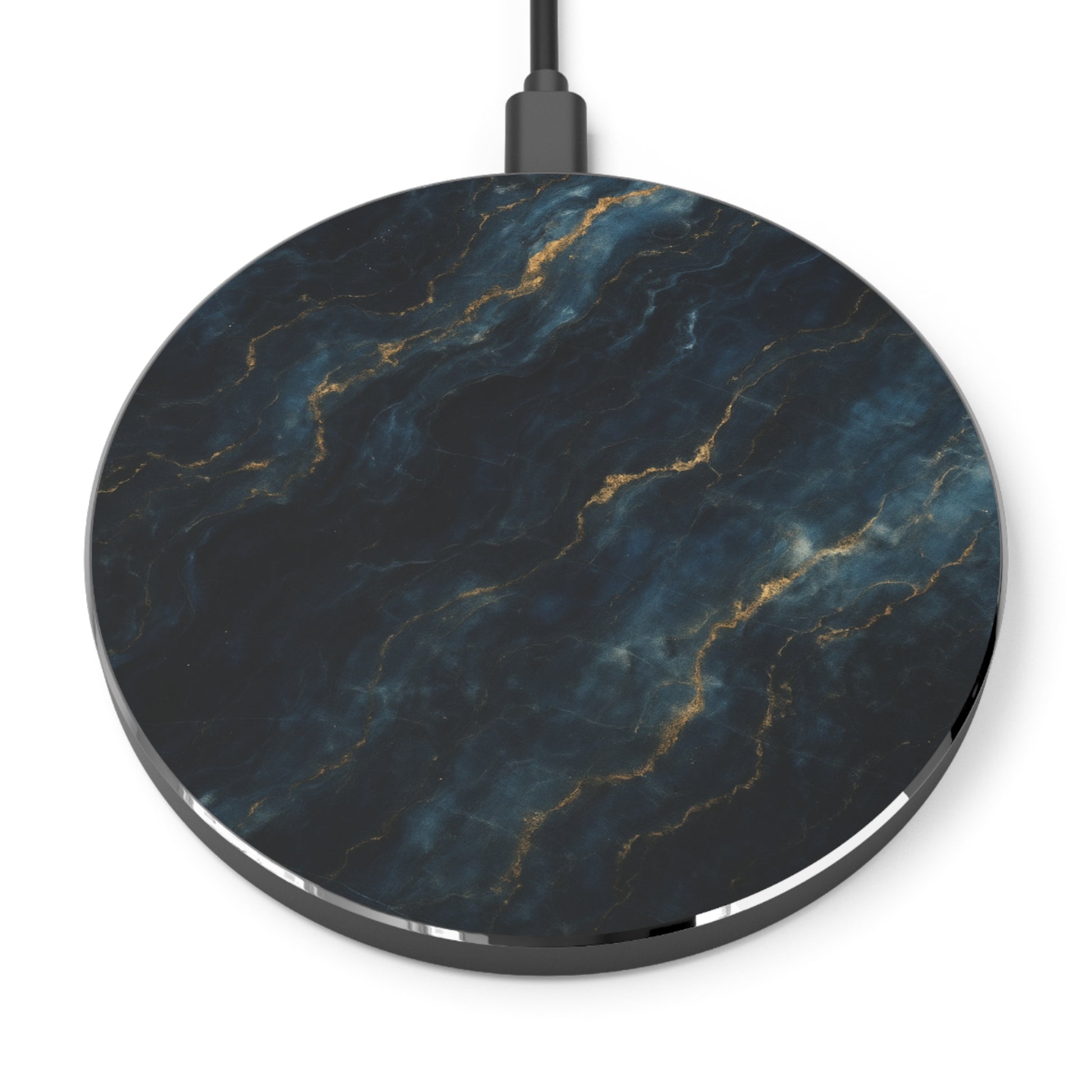 Midnight Marble Qi Wireless Charger - 10W Fast Charging Pad for iPhone 15/16 - MagSafe Compatible Modern Design