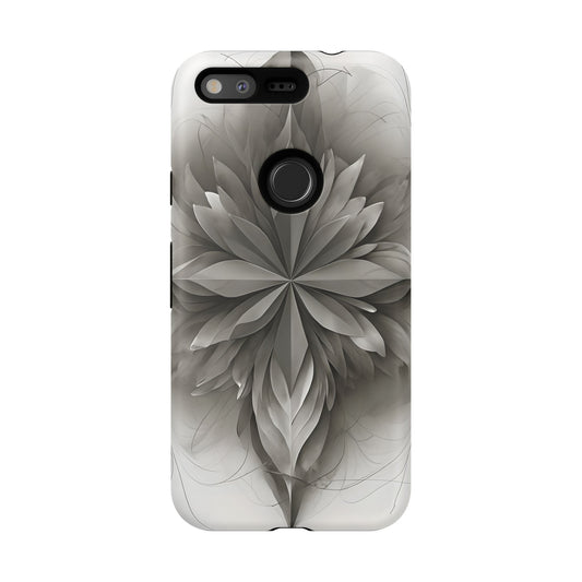 Silver Lotus - Elegant Monochrome Floral Google Pixel Tough Phone Case - Modern Lotus Design