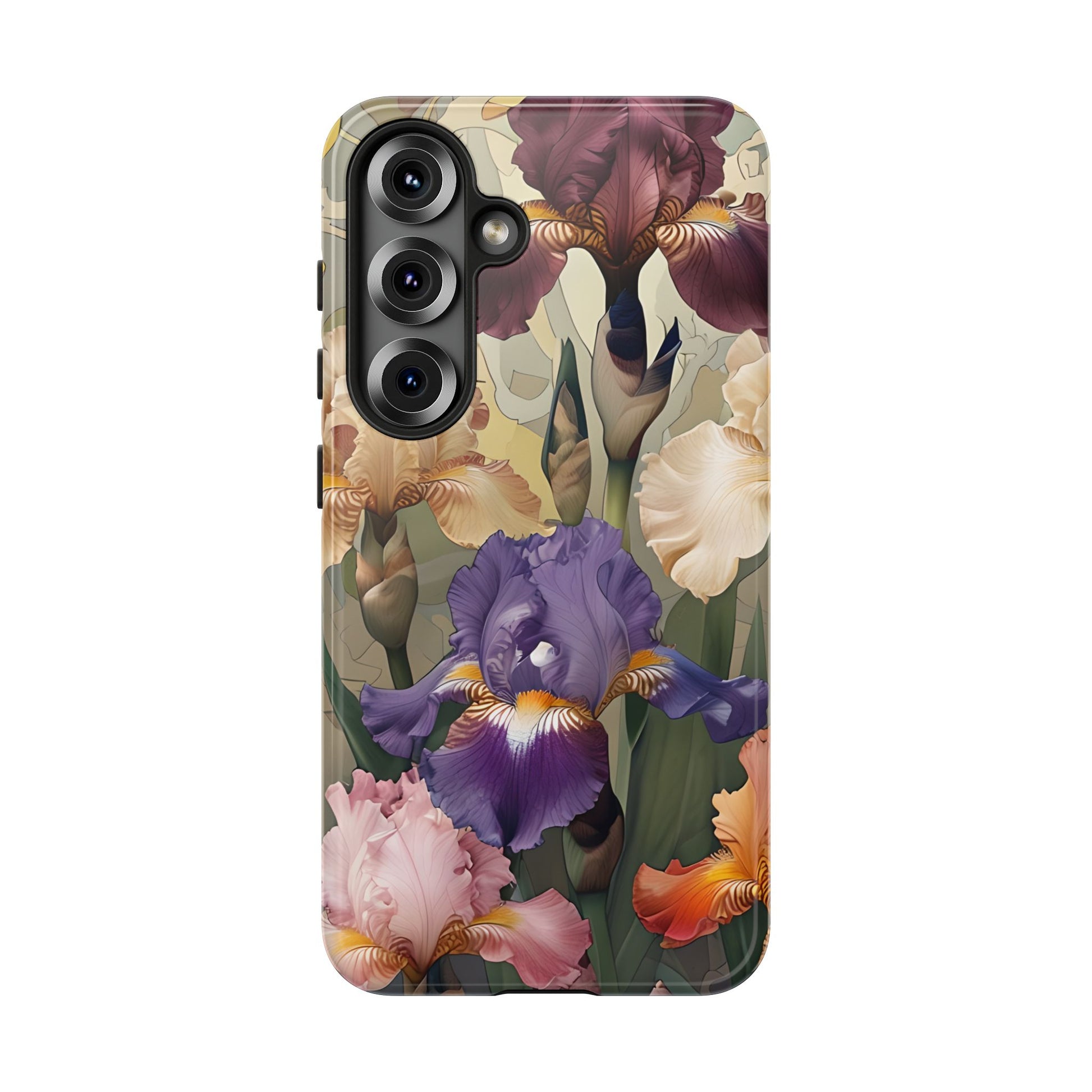 Iris Reverie - Elegant Painterly Floral Samsung Galaxy S25 Phone Case - Artistic Purple & Cream Iris Design