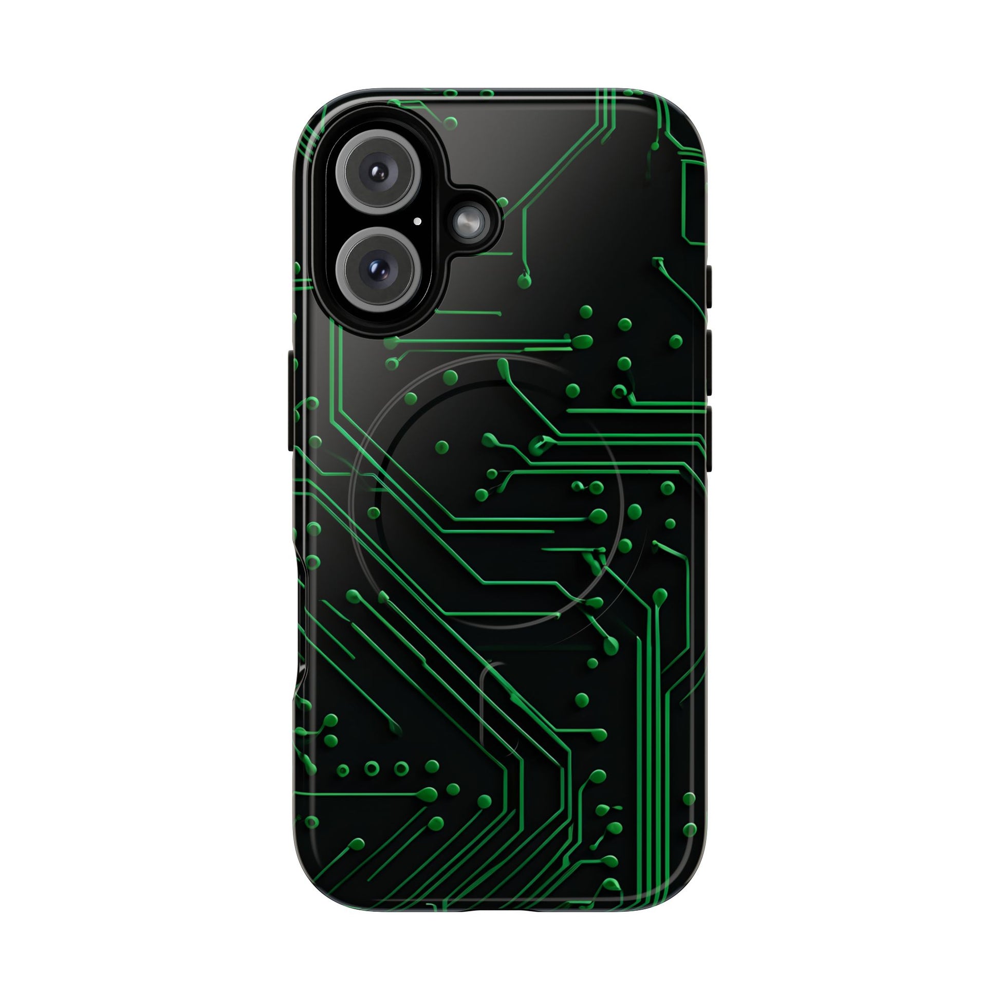 Green Circuit Grid iPhone 16 MagSafe Compatible case- Tech-Inspired Shockproof Cover