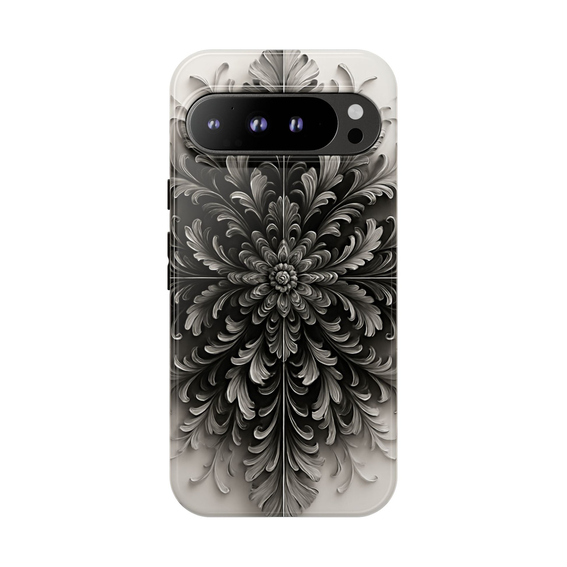 Obsidian Bloom - Elegant Black & White Google Pixel 9 Pro XL Phone Case - Intricate Mandala Flower Design