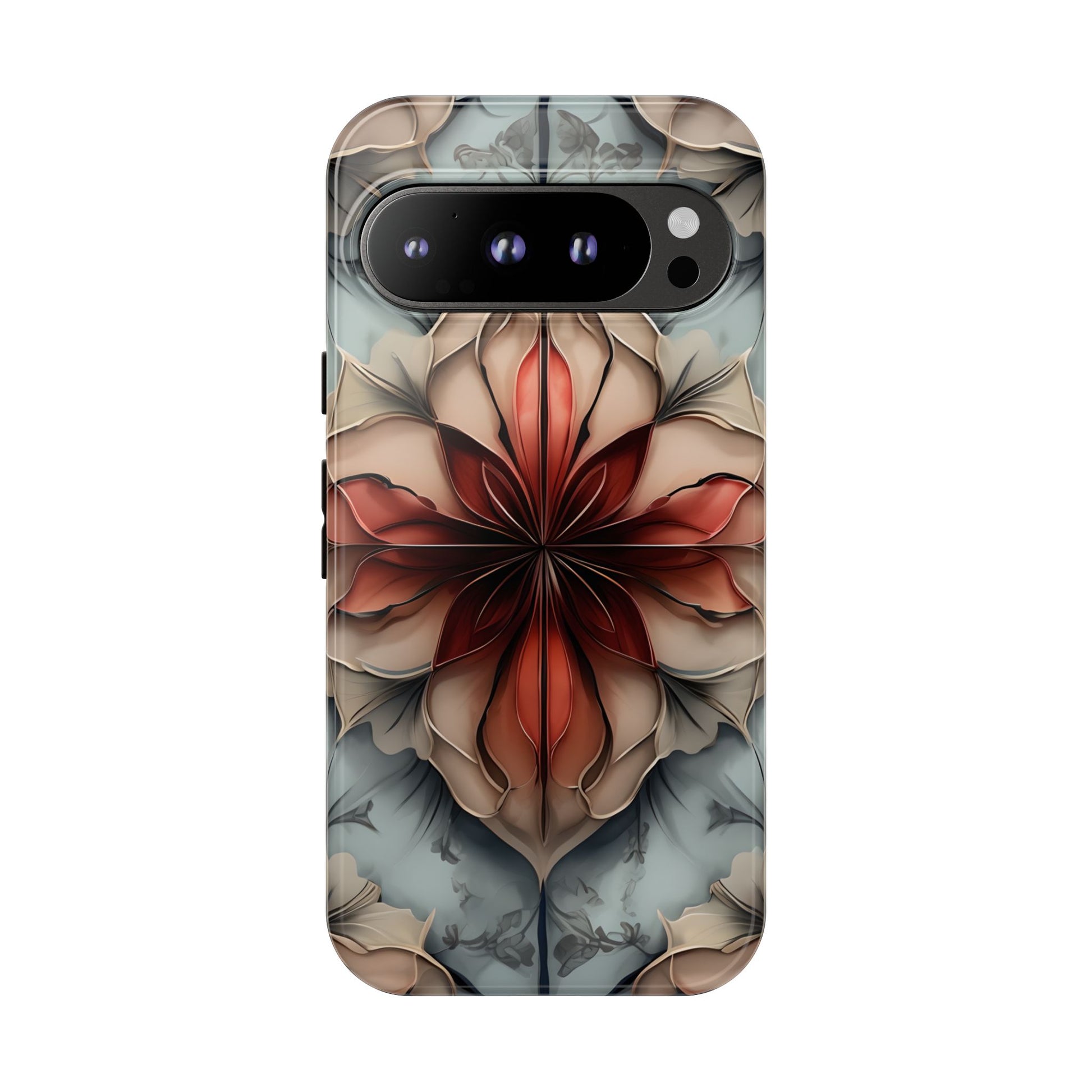 Ember Bloom - Kaleidoscope Collection Artistic Floral - Google Pixel 9 Pro Tough Phone Case - Fiery Symmetrical Design