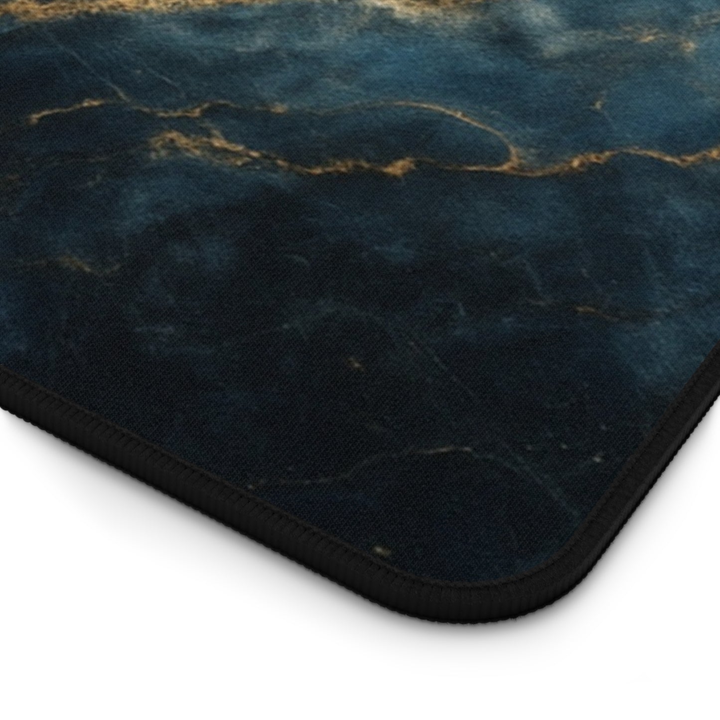 Close-up of Midnight Marble desk mat showing detailed marble vein texture