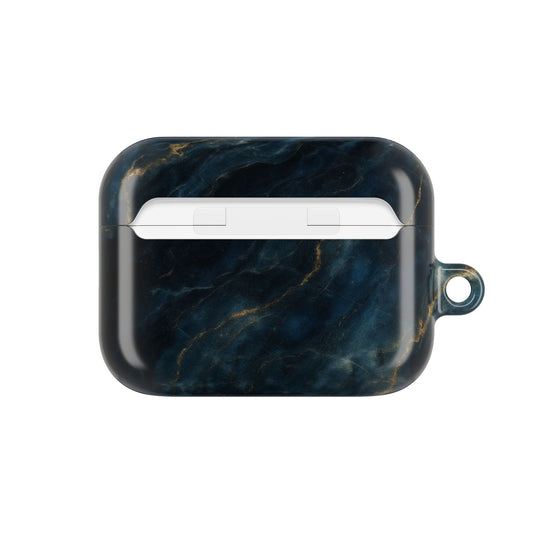 Midnight Marble AirPods case back view showing dark navy marble pattern with gold veins