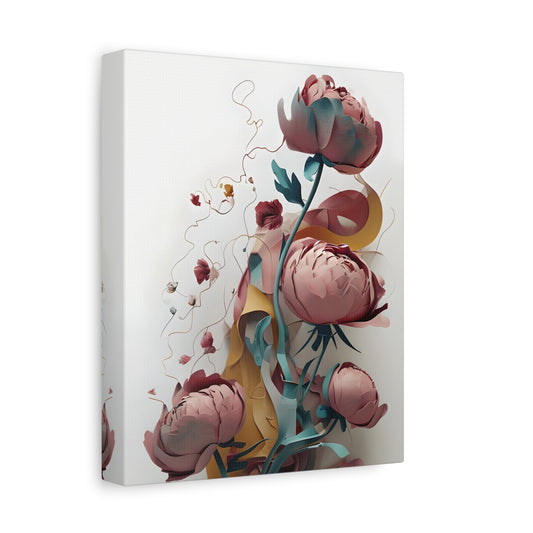 Blushing Peony Veil - Soft Vertical Wall Art with Romantic Florals