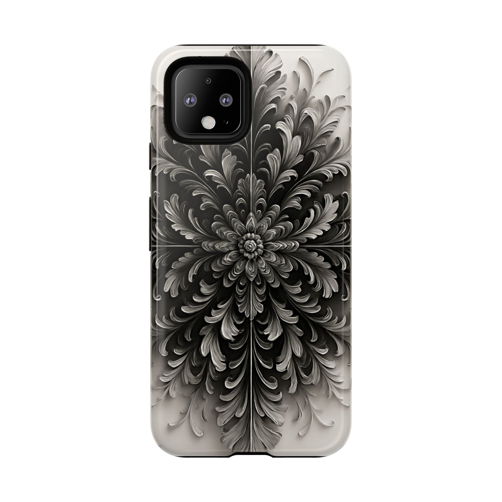 Obsidian Bloom - Elegant Black & White Google Pixel 4 Phone Case - Intricate Mandala Flower Design