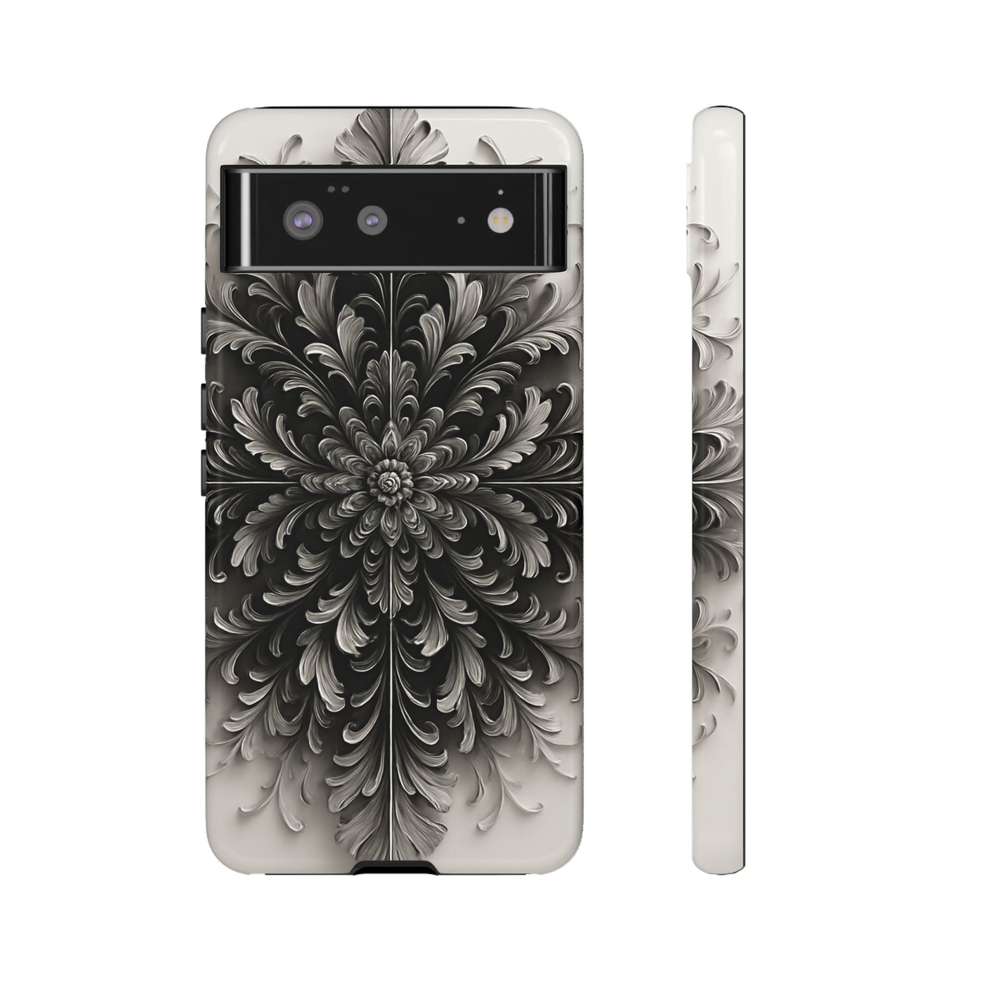 Obsidian Bloom - Elegant Black & White Google Pixel 6 Tough Phone Case - Intricate Mandala Flower Design