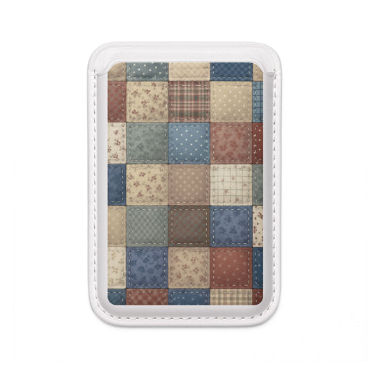 Heirloom Patchwork vintage quilt squares artwork MagSafe card holder on white magnetic wallet